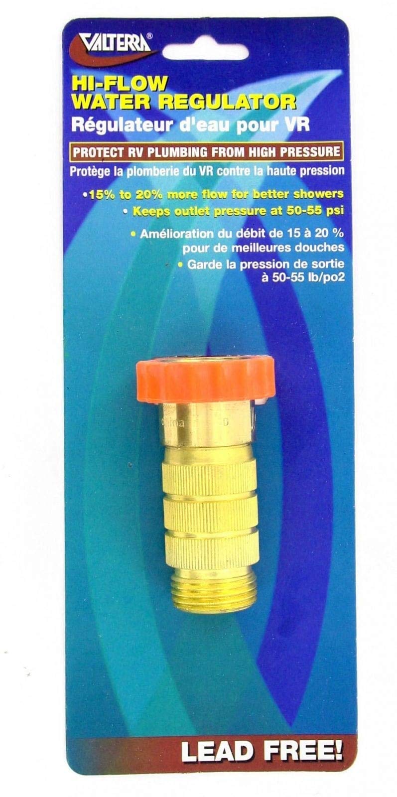 Valterra A01-1122VP RV Hi-Flow Water Regulator, Lead-Free Brass Hi-Flow Water Regulator for Camper, Trailer, RV Plumbing System,