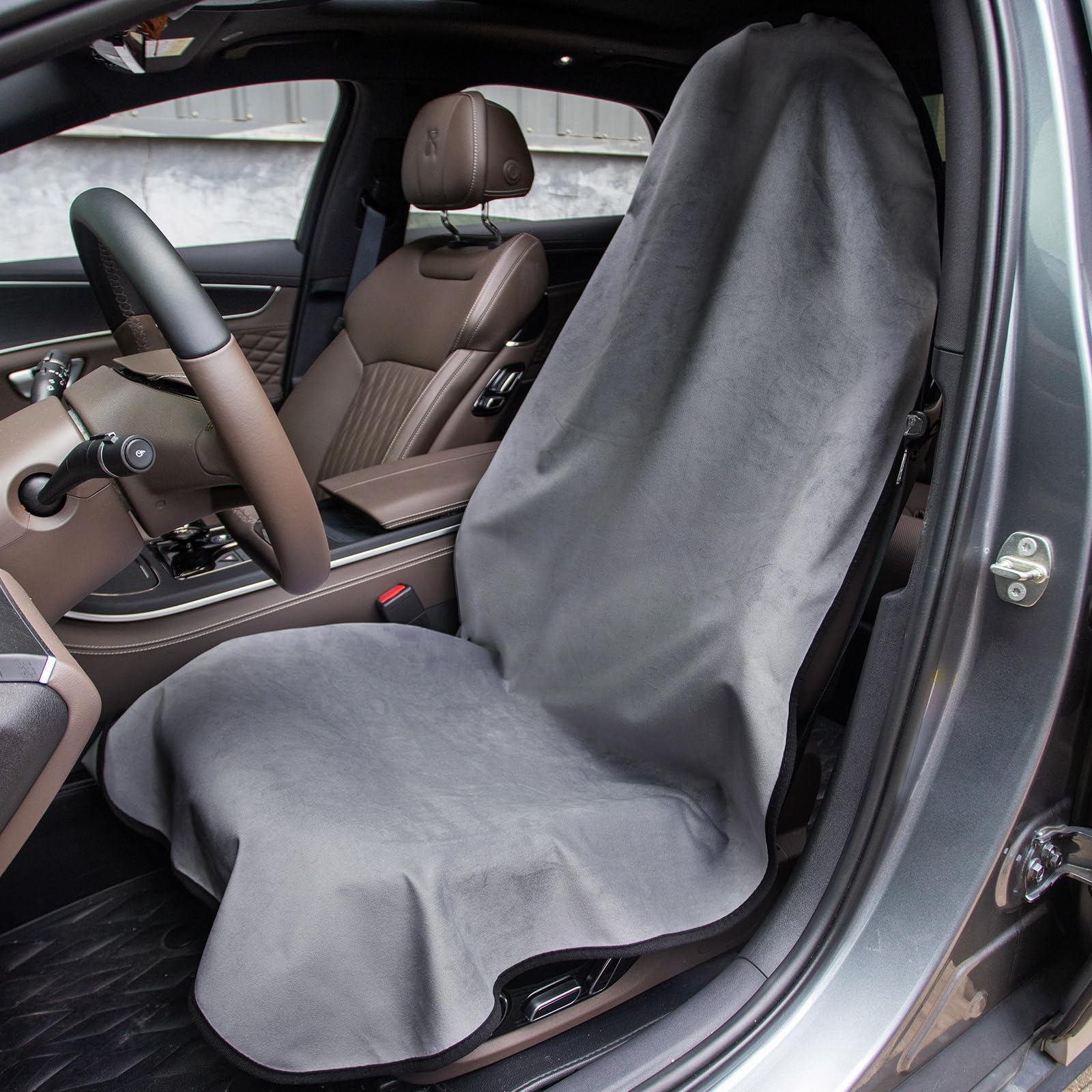 Leader Accessories Grey Car Seat Cover Front Seats Protector For Gym Workout,Running,Swimming,Beach And Hiking,Waterproof Velvet