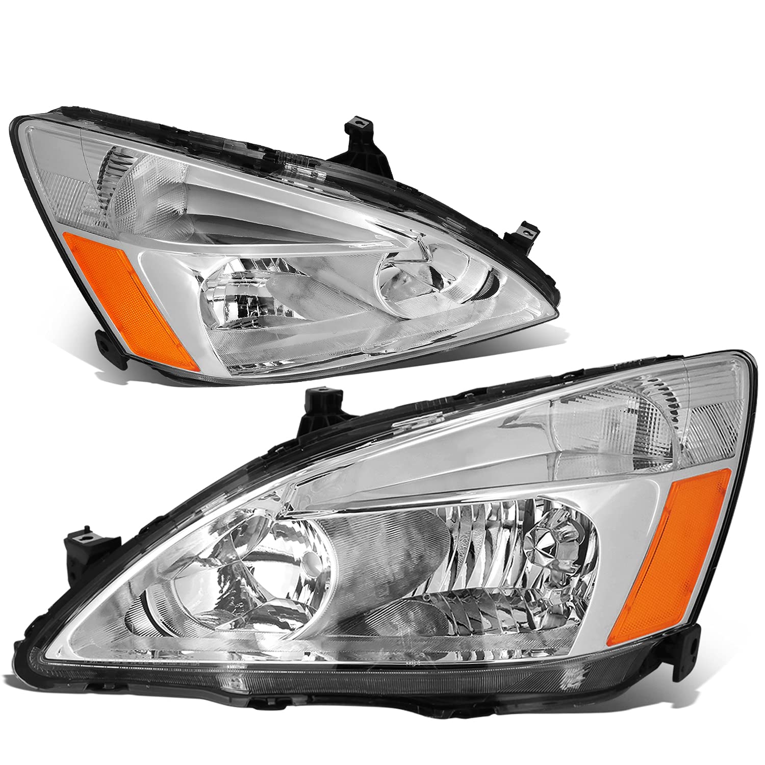 Dna Motoring Pair Headlight Assembly Compatible With 03-07 Honda Accord, Chrome Housing Amber Corner,Hl-Oh-Ha03-Ch-Ab