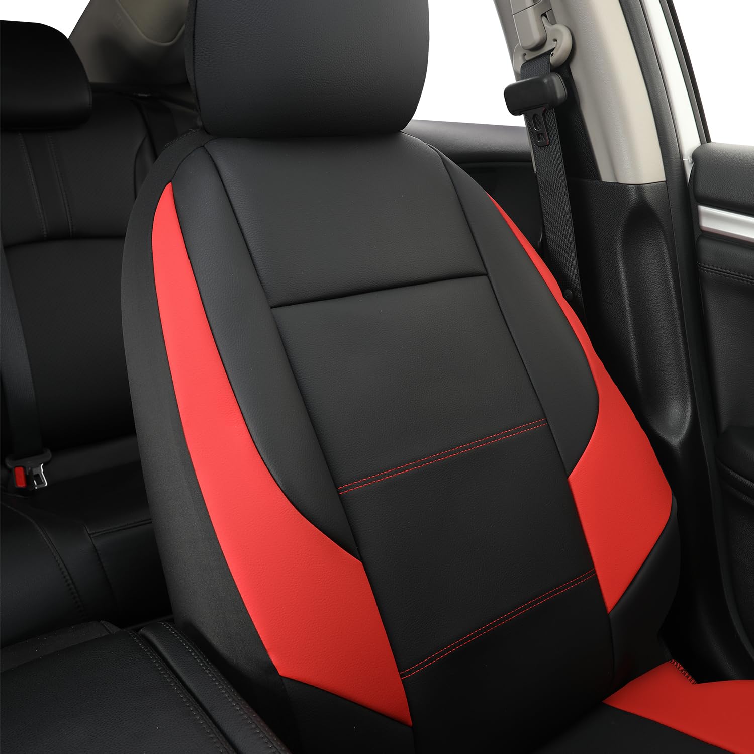 Giant Panda Front Car Seat Cover Customized Fit Chevy Silverado 1500 2500 3500 Trucks Seat Protectors (Red+Black) 2-Pack