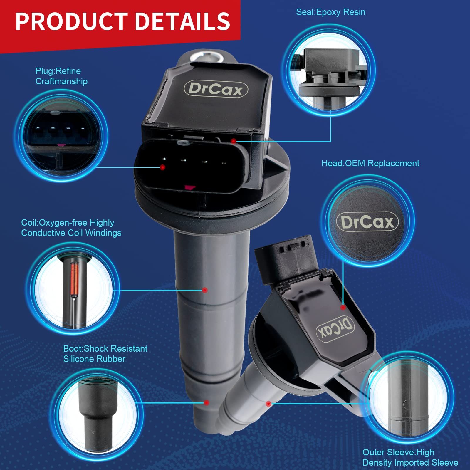 Drcax Oem Ignition Coil Uf333 C1330 5C1299 90919-02244 Compatible With Toyota Corolla Camry Rav4 Solara Matrix Highlander Lexus