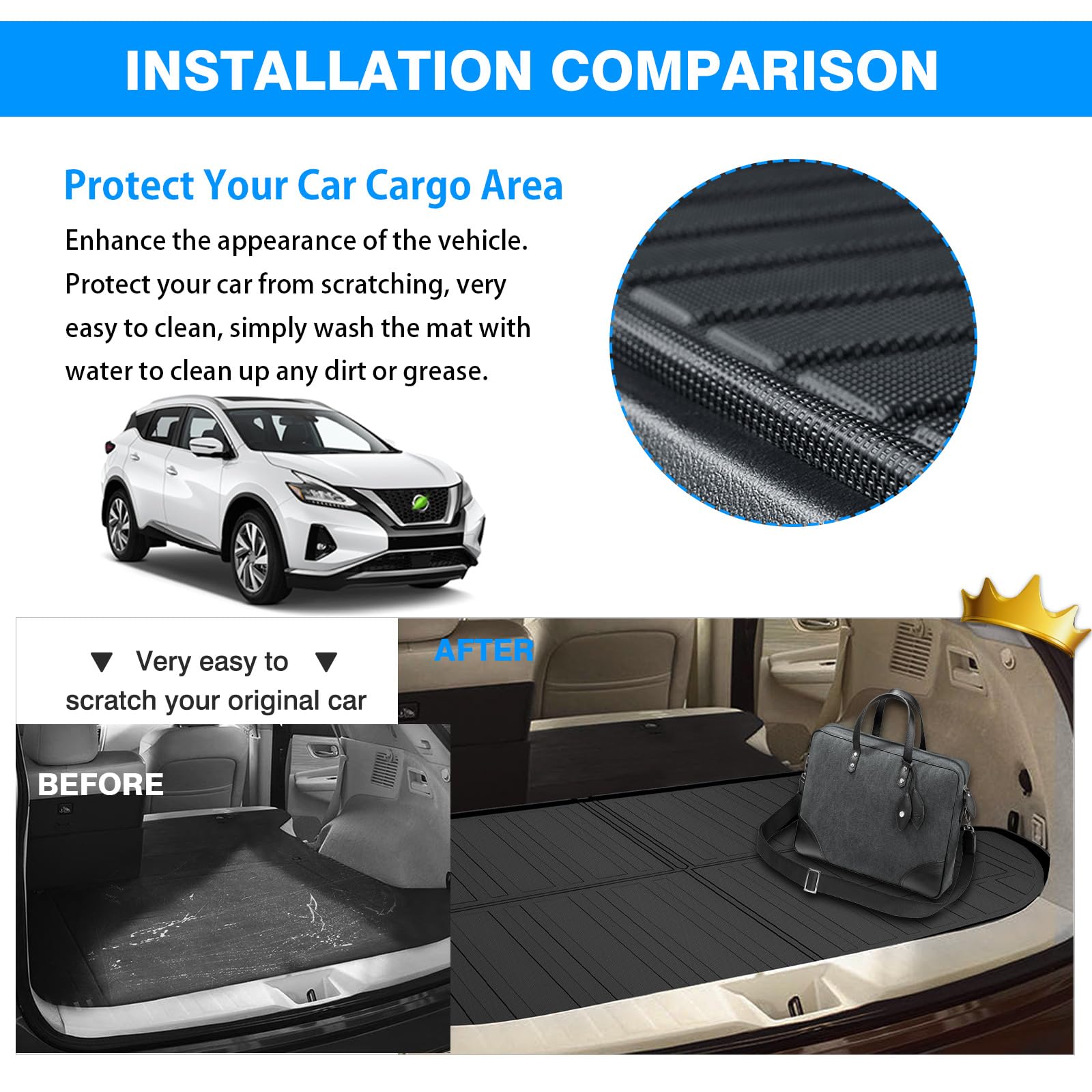 Powerty Trunk Mat For Nissan Murano 2015-2023 2024 Accessories Cargo Mats Tpo All Weather Cargo Liner Heavy-Duty Trunk Liners