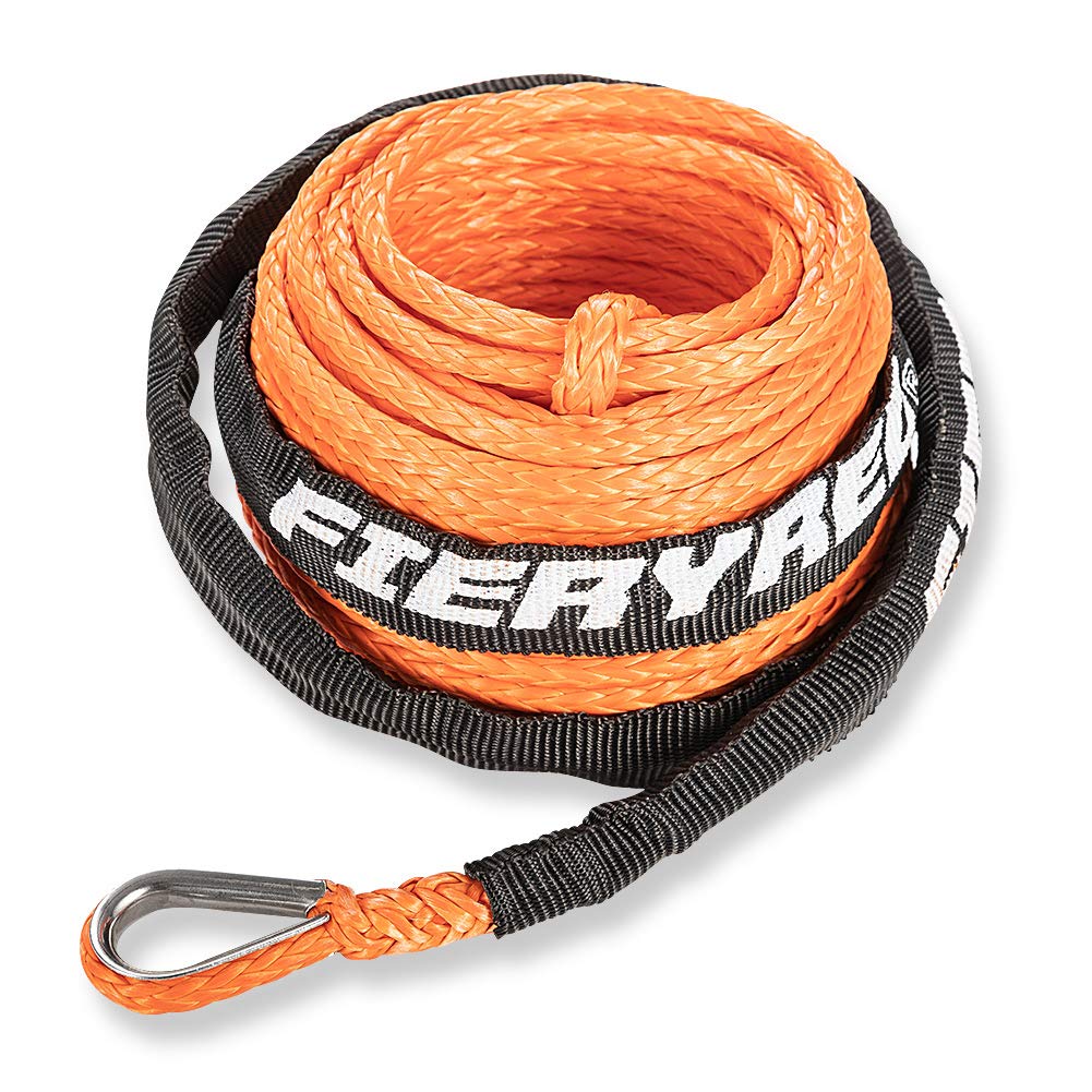 FIERYRED Synthetic Winch Rope Cable Kit 3/16inch 50FT 8500lbs Winch Line Replacement with Protective Sleeve for 4WD Off-Road Veh