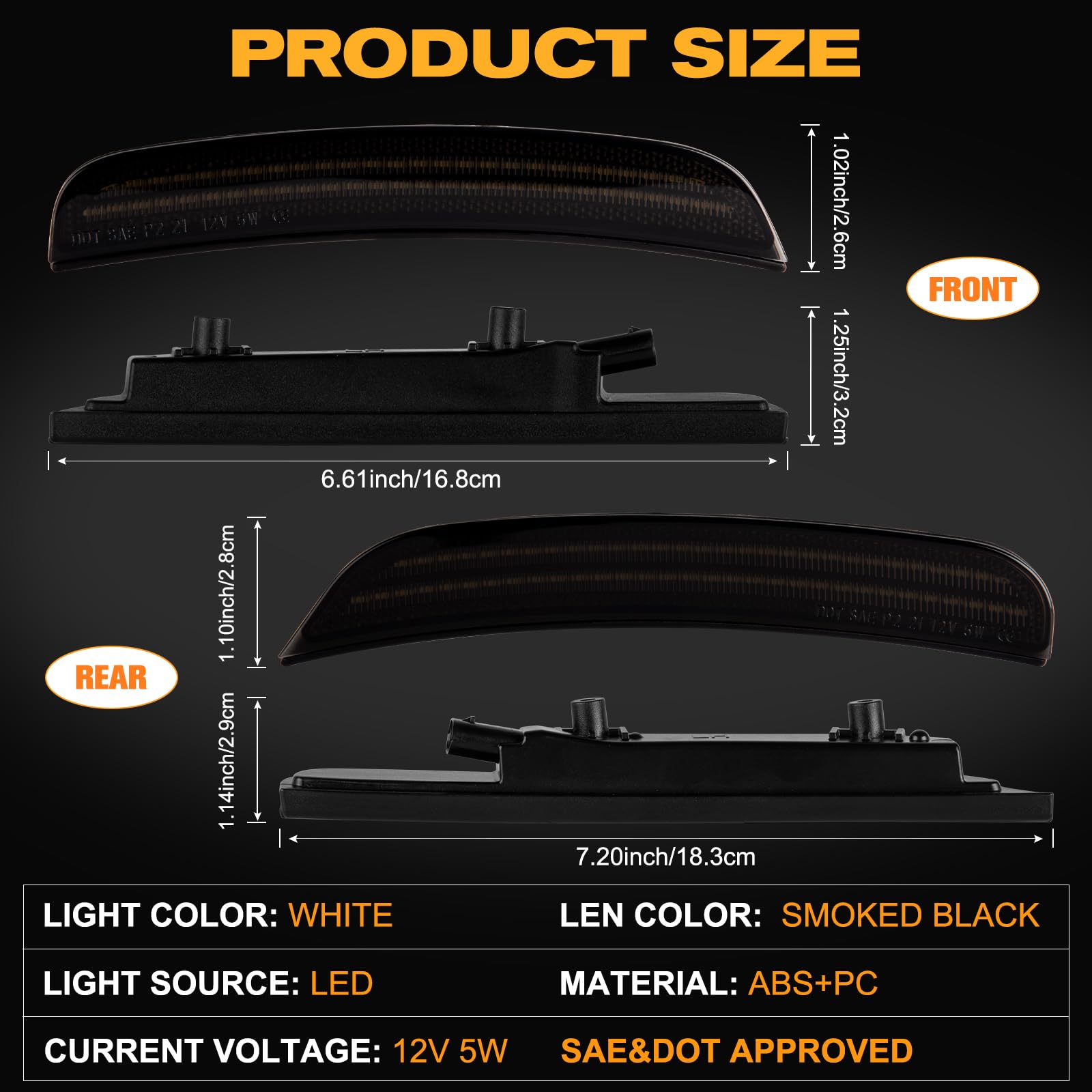 Gempro Led Side Marker Lights Compatible With Dodge Charger Ld 2015-2023 Front Rear Bumper Marker Lamps Smoked Len, 4Pcs (White