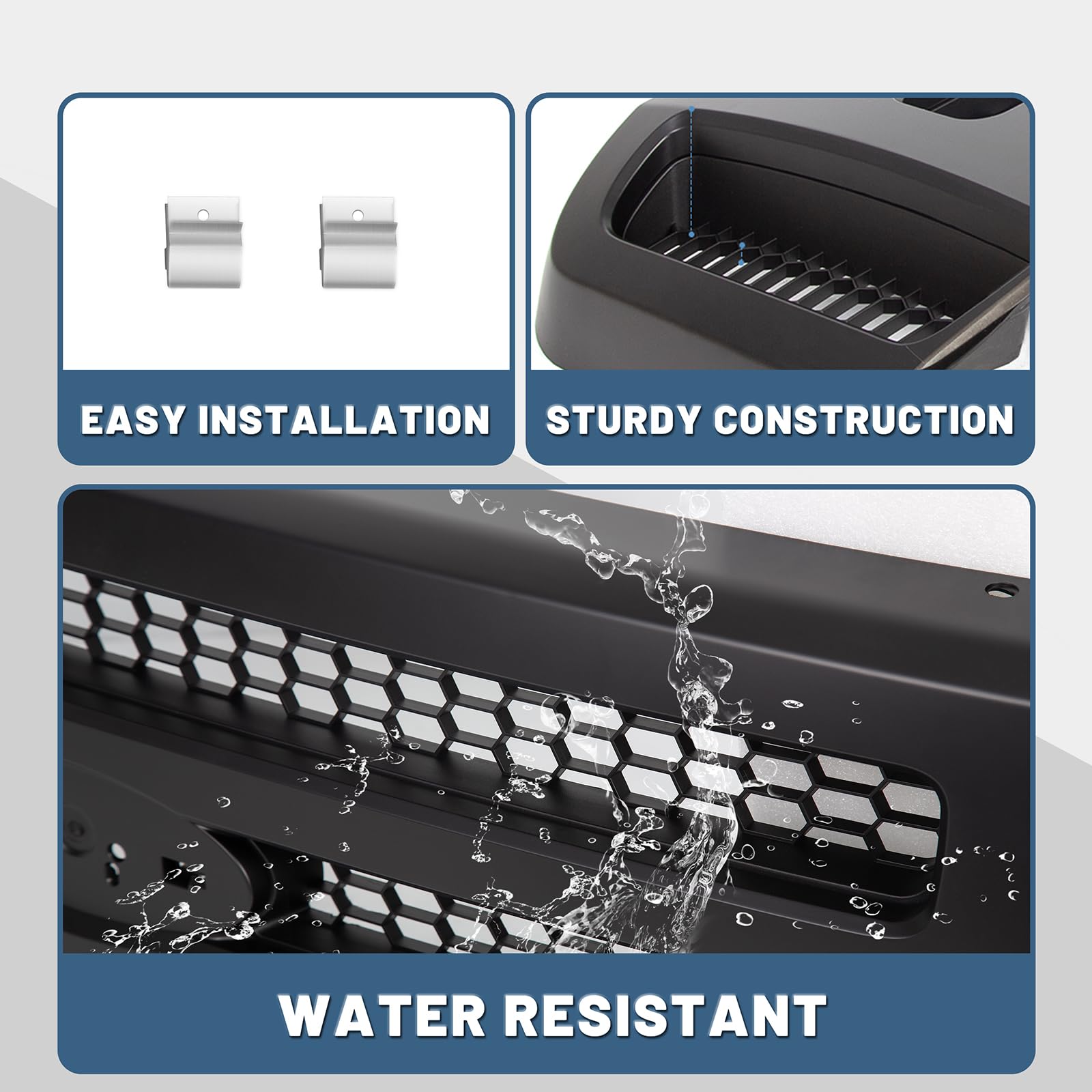 Ecotric New Front Grille Grill Compatible With 1999 2000 2001 2002 2003 2004 Ford F250 F350 Super Duty Excursion Black Grille Me