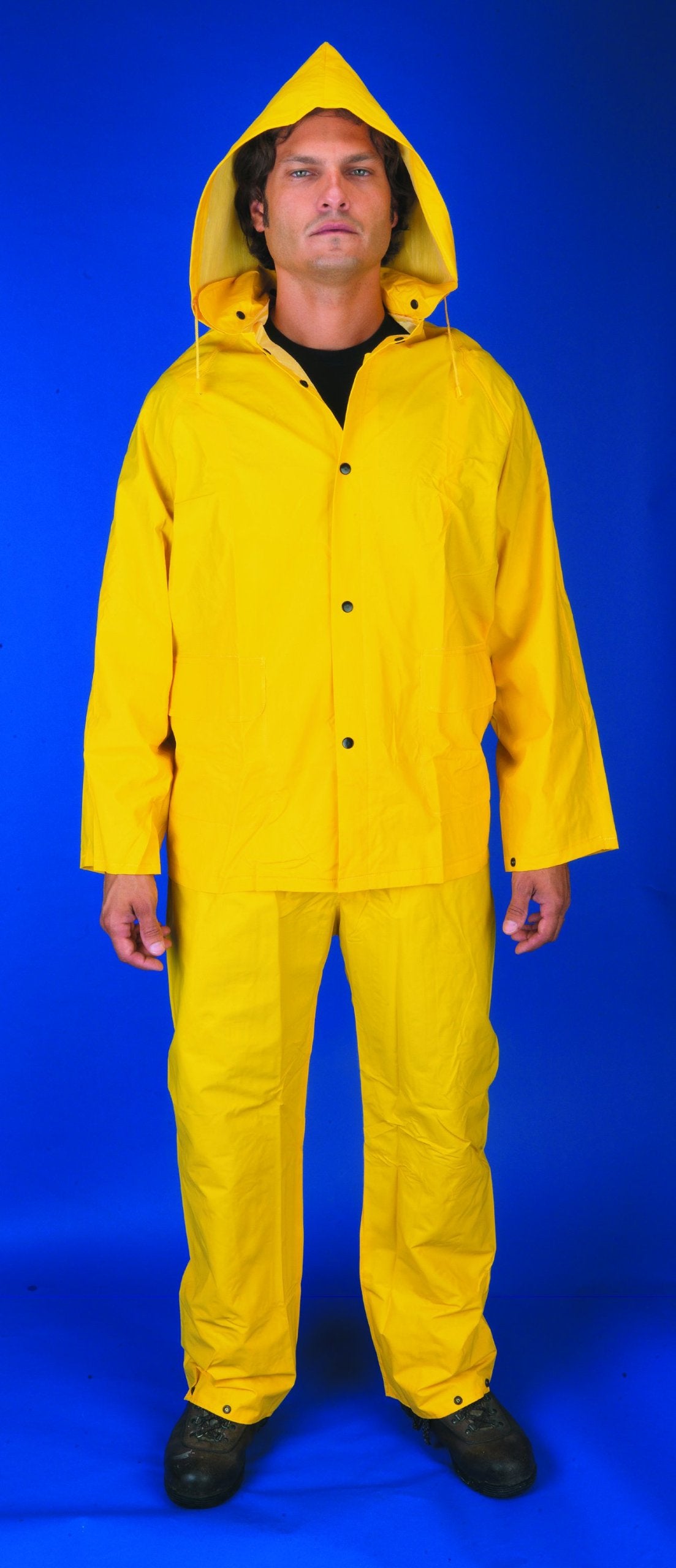 Mcr Safety 2003M Classic Pvc/Polyester 3-Piece Rainsuit With Attached Hood, Yellow, Medium