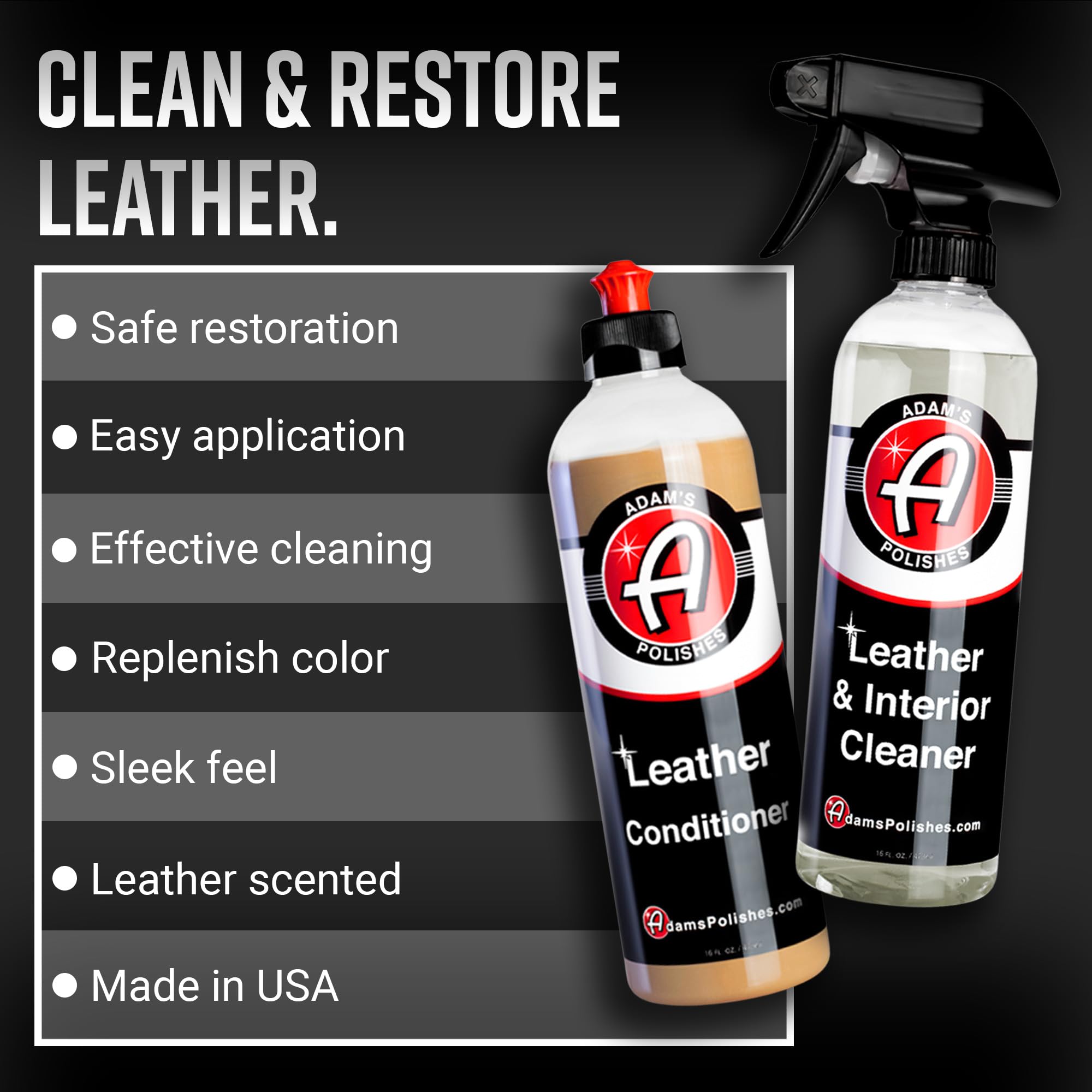 Adam'S Polishes Leather Care Kit - Leather Cleaner & Leather Conditioner Car Cleaning Supplies  Uv Protection For Interior Acces