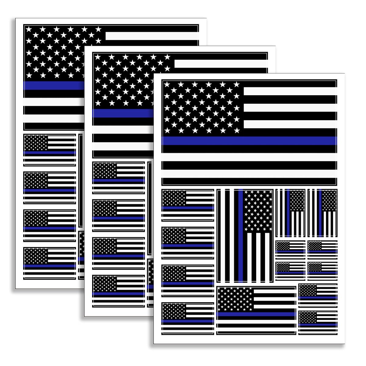 QQSD Thin Blue Line American Police Flag Sticker Decal in Multiple Sizes - Honoring Law Enforcement Officers Stickers, 3 Pack, 1