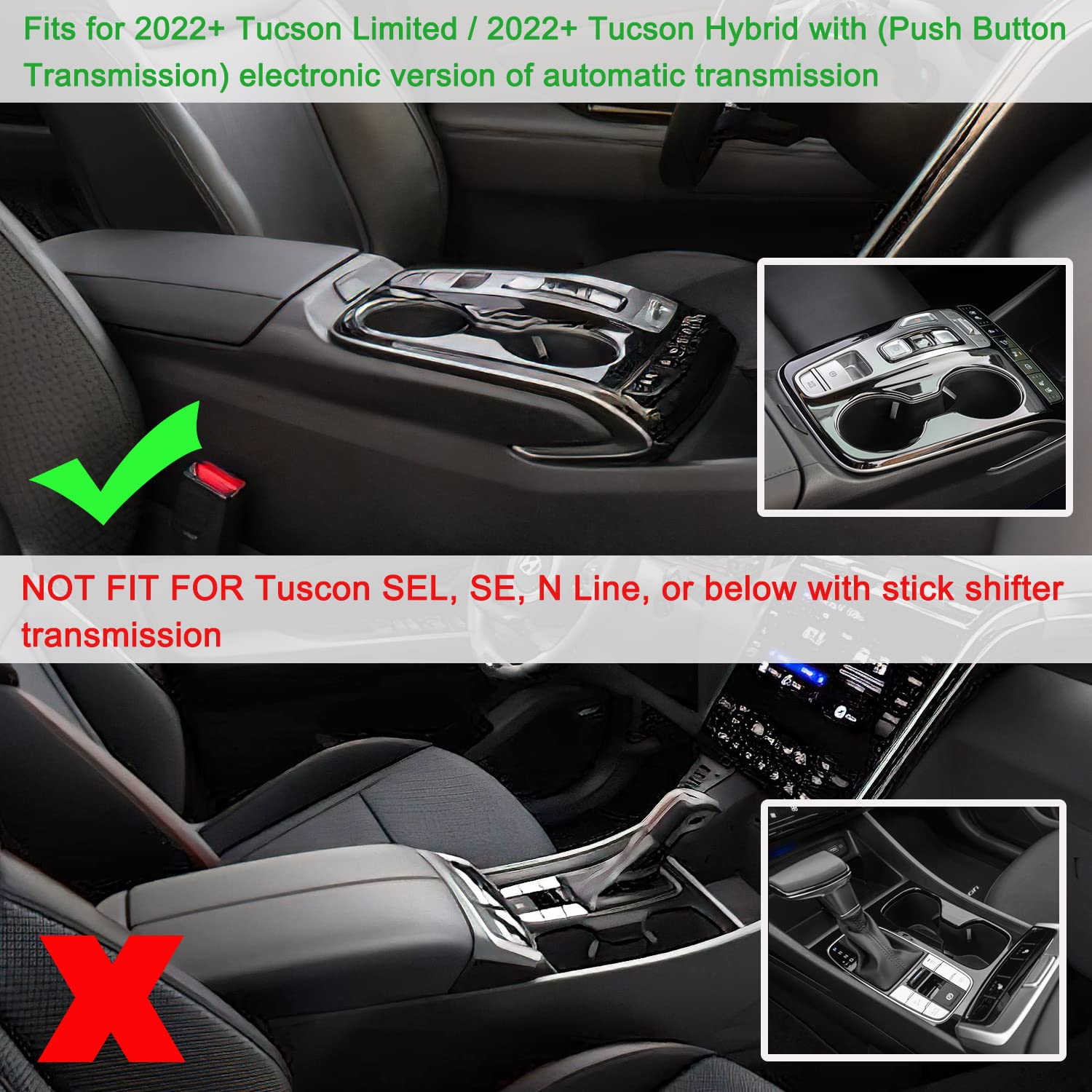 Pimcar Compatible With 2022-2024 Hyundai Tucson Limited/Tucson Hybrid Sel(Automatic Transmission Only)& 2022-2024 Santa Cruz Center Console Organizer Armrest Box Insert Tray Accessories -Black Mat