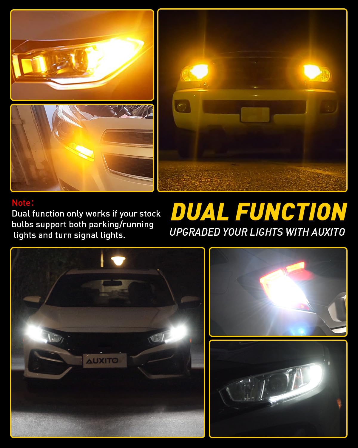 Auxito 2025 Latest Canbus 1157 Switchback Led Bulbs 2357 2057 7528 Bay15D Dual Color Amber/White Anti Hyper Flash Built-In Resis