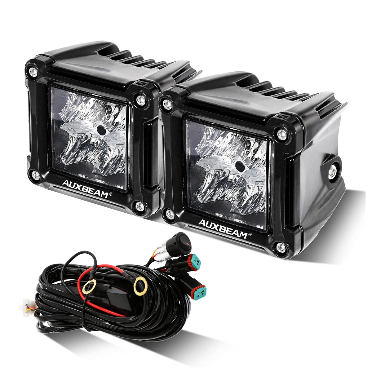 Auxbeam Fa Series 3 Inch Led Pods Flood Beam 40W 4800Lm Offroad Cube Light Bar Square Ditch Lights Backup Reverse For Trucks, At