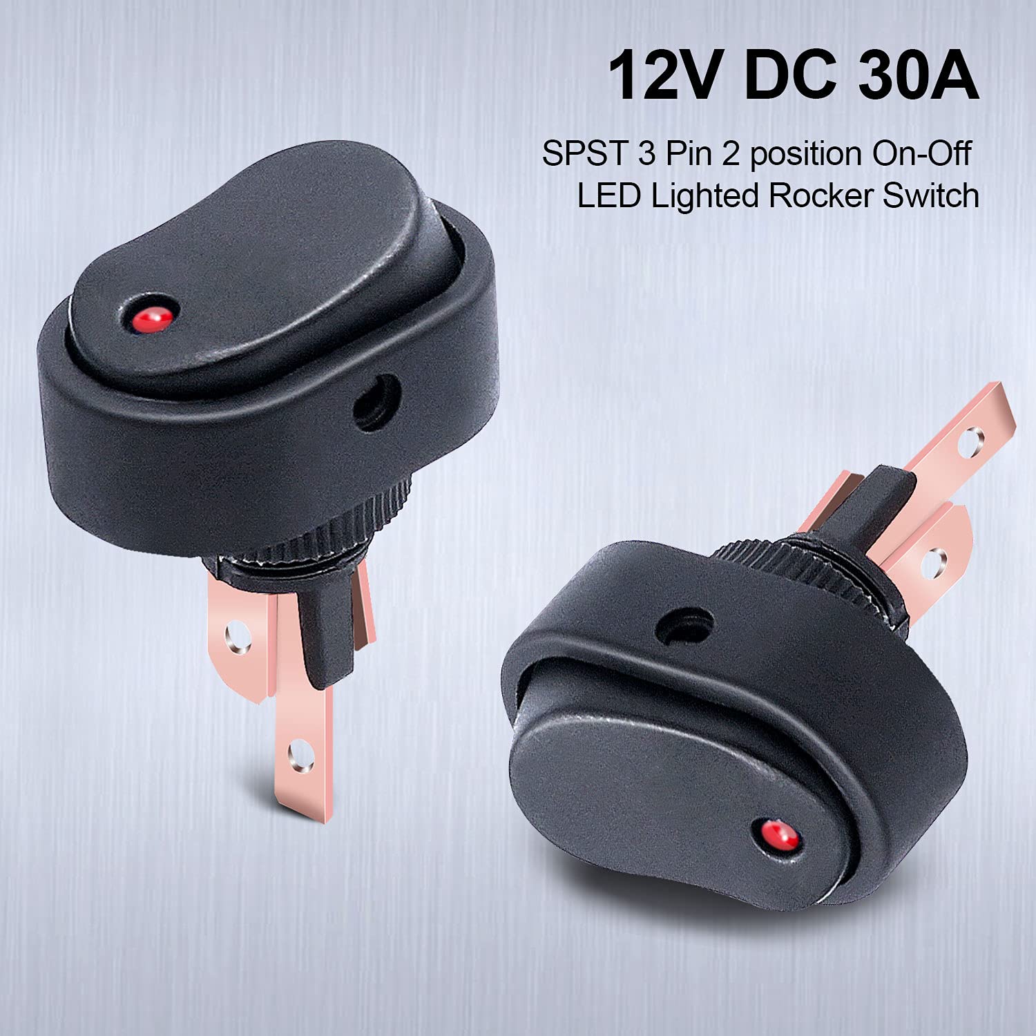 Twidec/5Pcs Led Lighted Rocker Switch Toggle 12V 30A Spst 3 Pin On-Off Red Round Dot Switch For Car Boat Marine Asw-20D-R