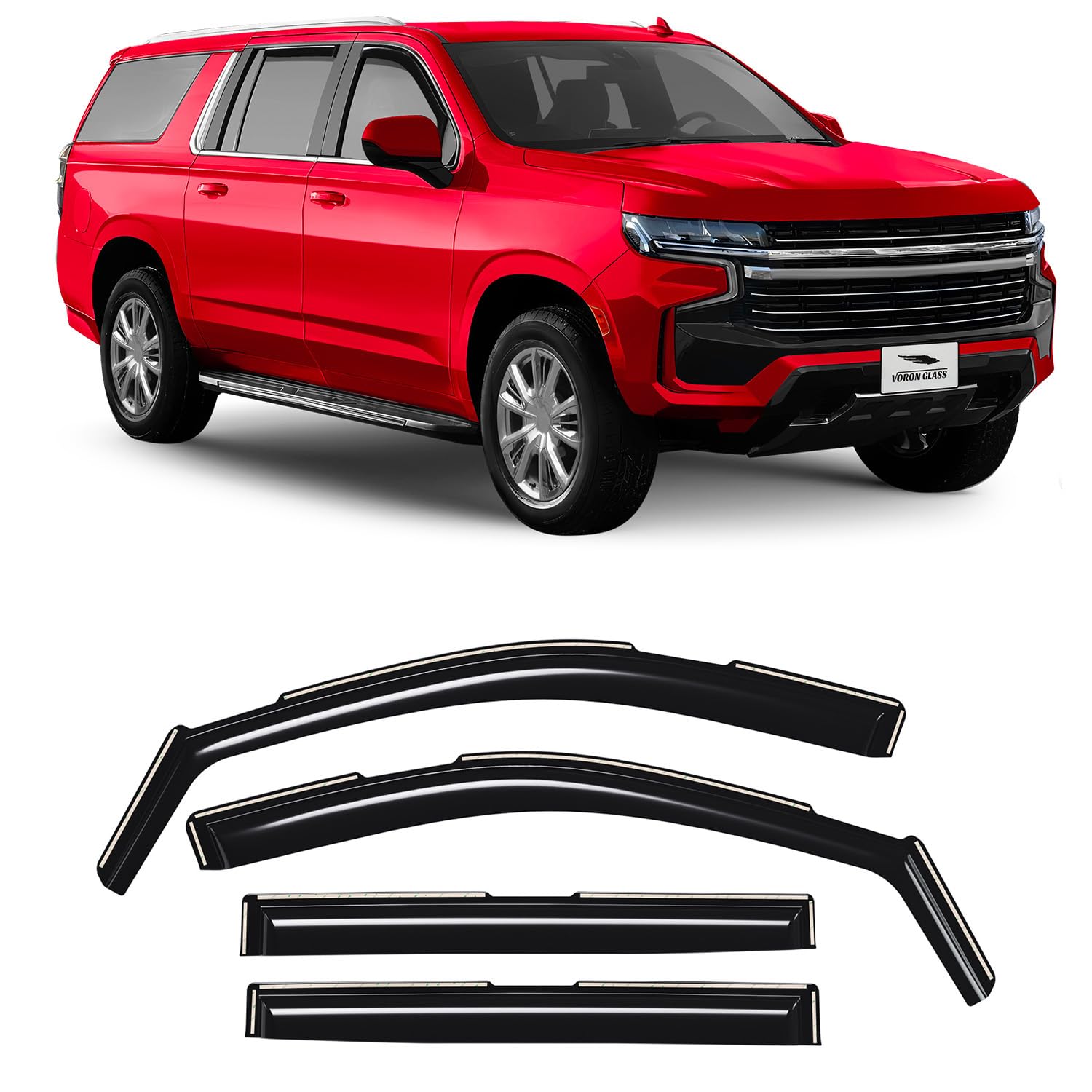 Voron Glass in-Channel Extra Durable Rain Guards for Chevrolet (Chevy) Suburban 2021-2025, Window Deflectors, Vent Window Visors