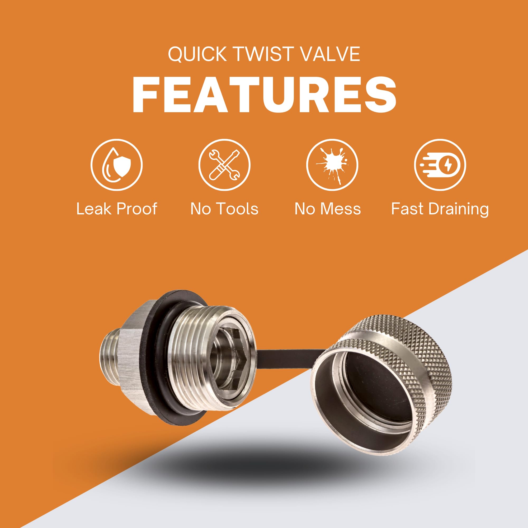 ValvoMax Quick Twist Oil Drain Valve - the Fastest, Easiest, Cleanest Way to Change Oil at Home - No Tools, No Mess, No Cleanup