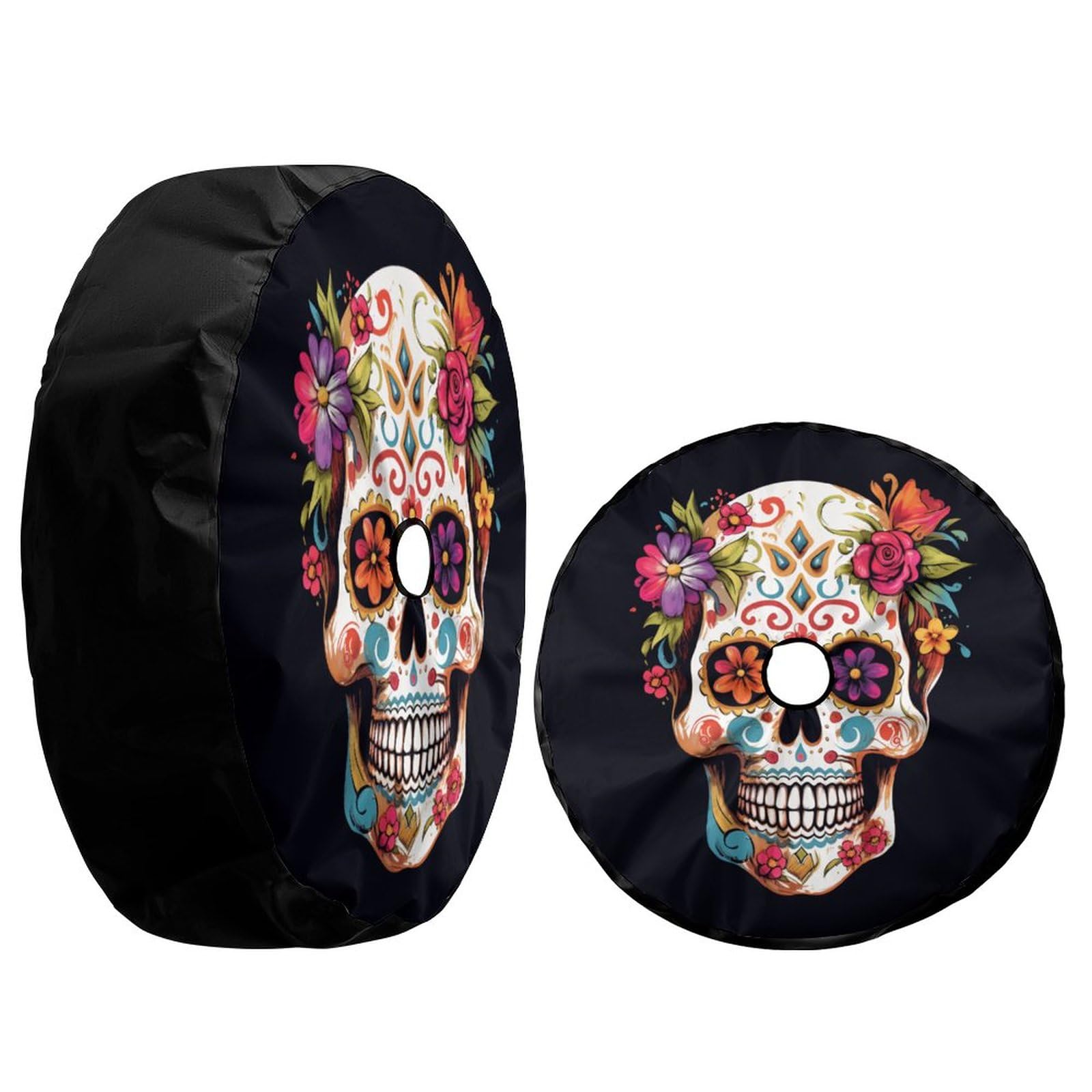 Dujiea Sugar Skull Spare Tire Cover with Backup Camera Hole, Universal Wheel Tire Cover Tire Protectors for Jeep Trailer RV Van