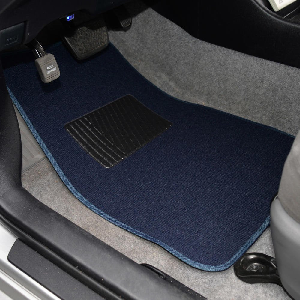 Bdk Premium 4Pc Set Of Carpet Car Floor Mats With Vinyl Safety Heel Pad For Car, Truck, Suv, Coupe Sedan, Blue (Mt-100-Bl)