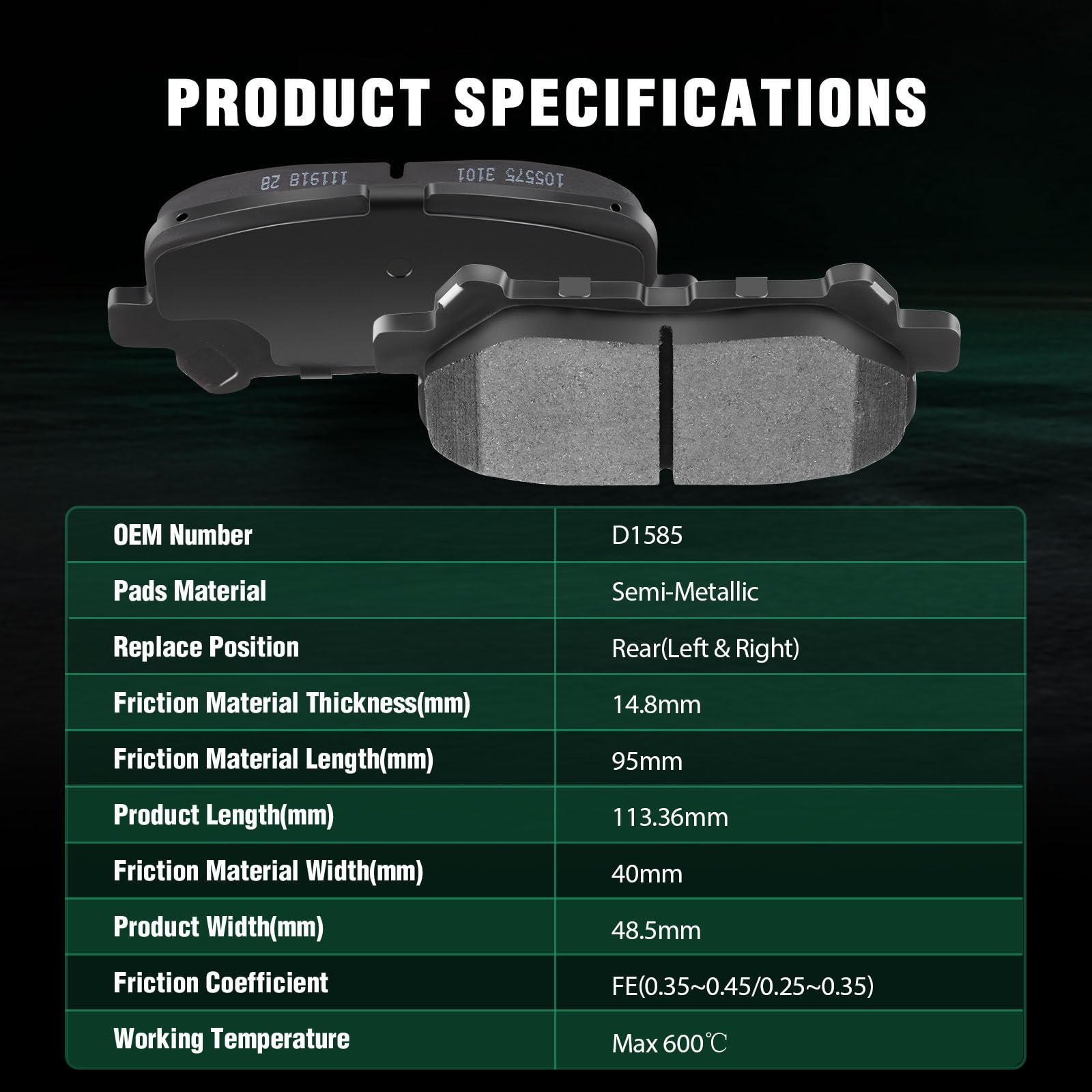 Automuto 8Pcs Front & Rear Semi-Metallic Disc Brake Pads Set D1585 D1378 For Honda Pilot 2012-2015