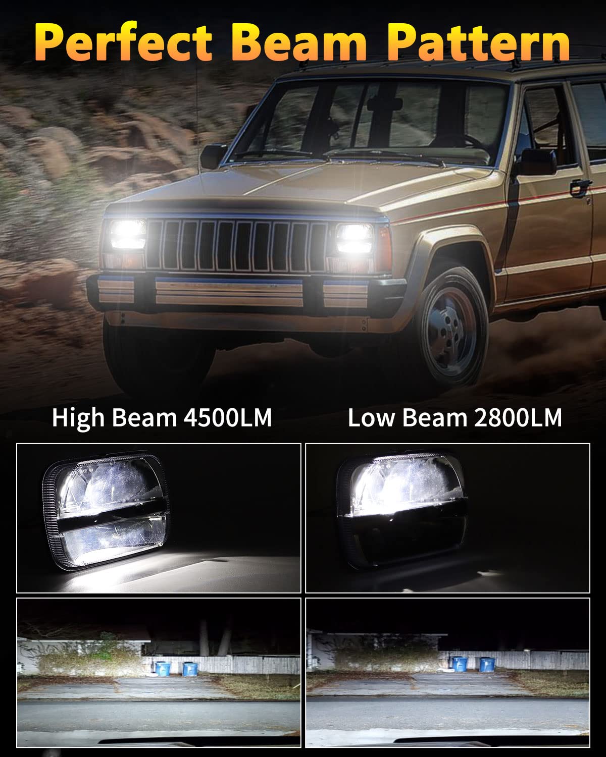 Bicyaco 1 Pair 105W Rectangular 5X7/ 6X7 Inch Led Headlight High Low Beam Headlamp Compatible With Jeep Wrangler Yj Cherokee Xj