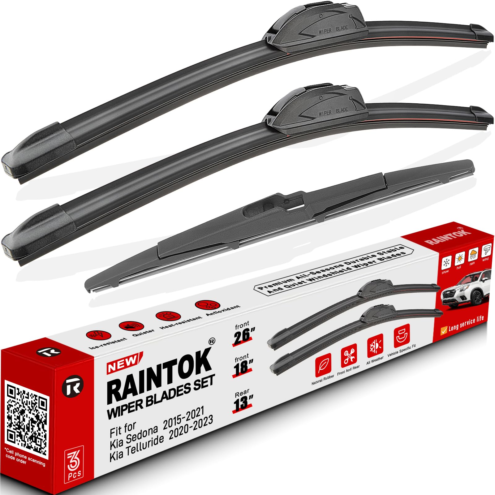 Raintok Windshield Wiper Blades Replacement For 2015-2021 Kia Sedona / 2020-2023 Kia Telluride Original Factory Quality Front Re