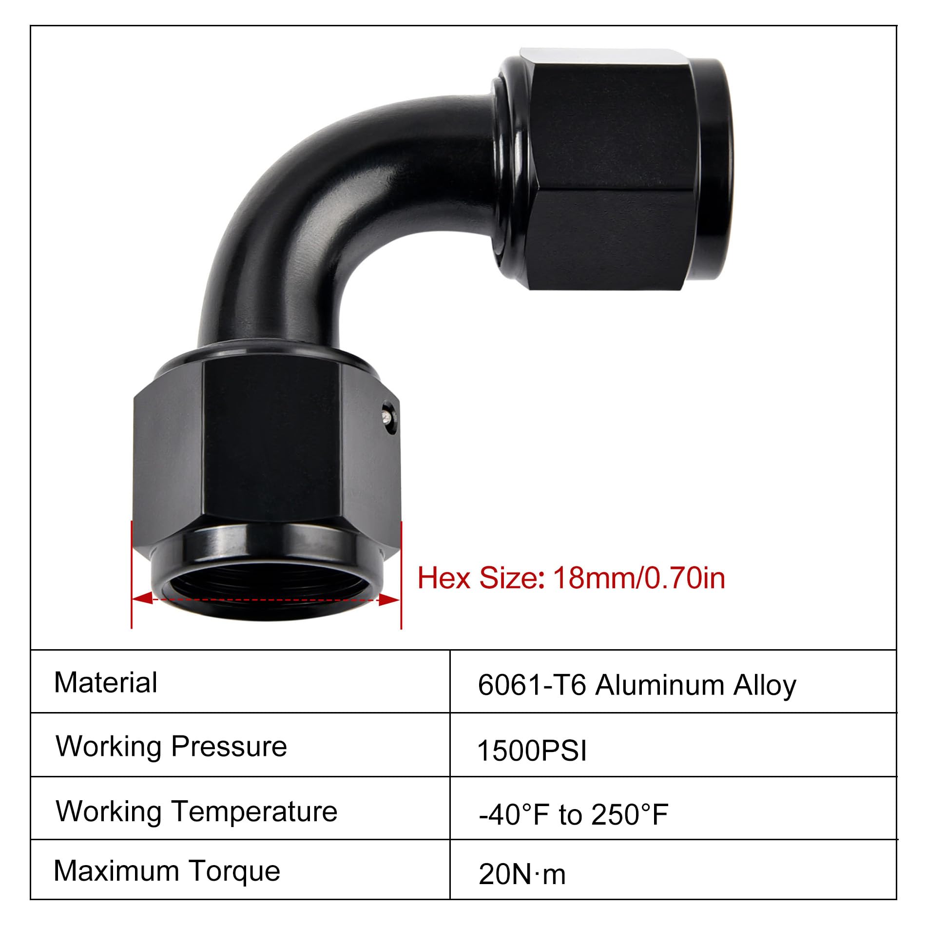 Evil Energy 6An Female To 6An Female 90 Degree Swivel Coupler Union Fitting Adapter Aluminum Black