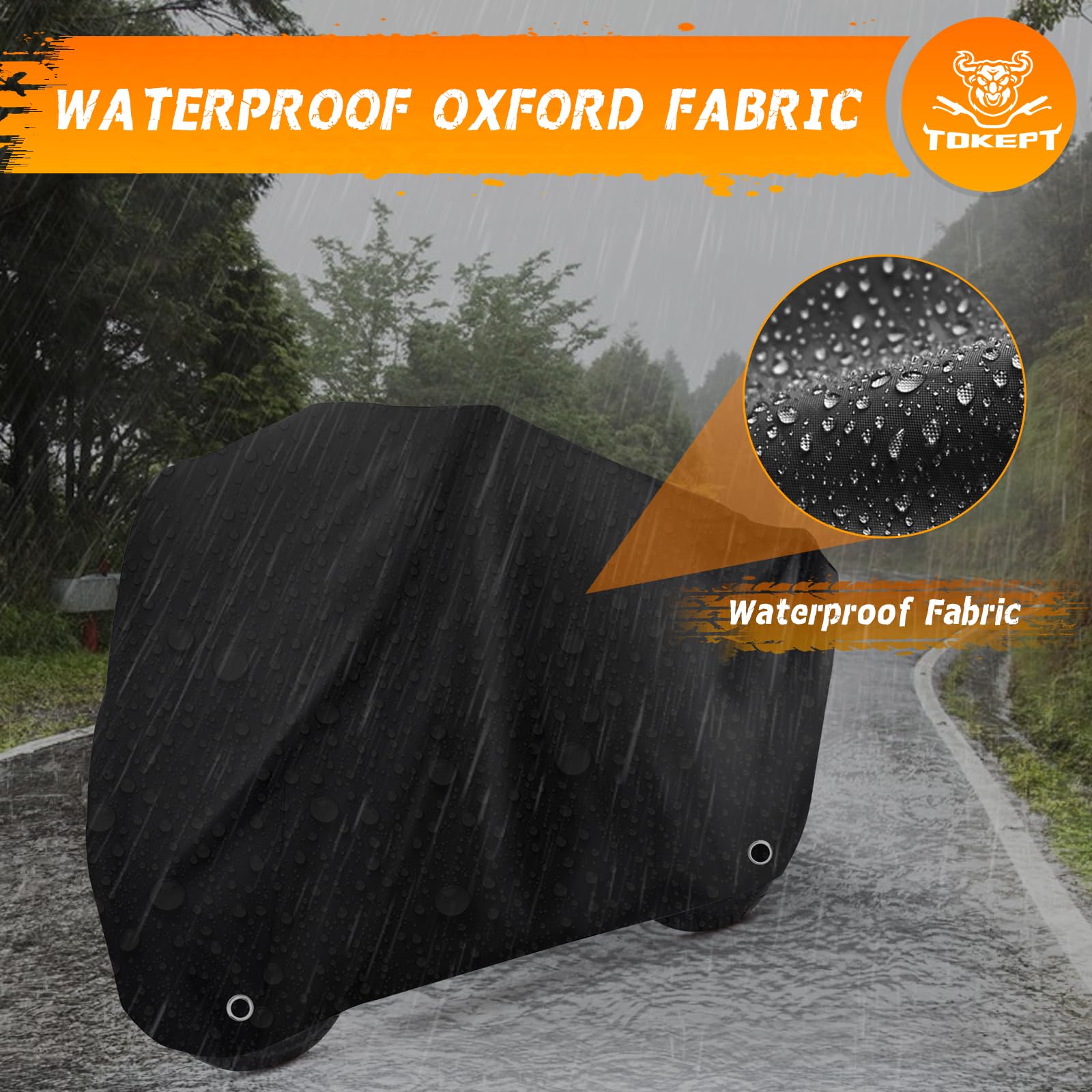 Tokept Motorcycle Cover Waterproof Sun with Lock-Holes & Storage Bag Heavy Duty Material, Fits up to 116'' Harley Davison and Al