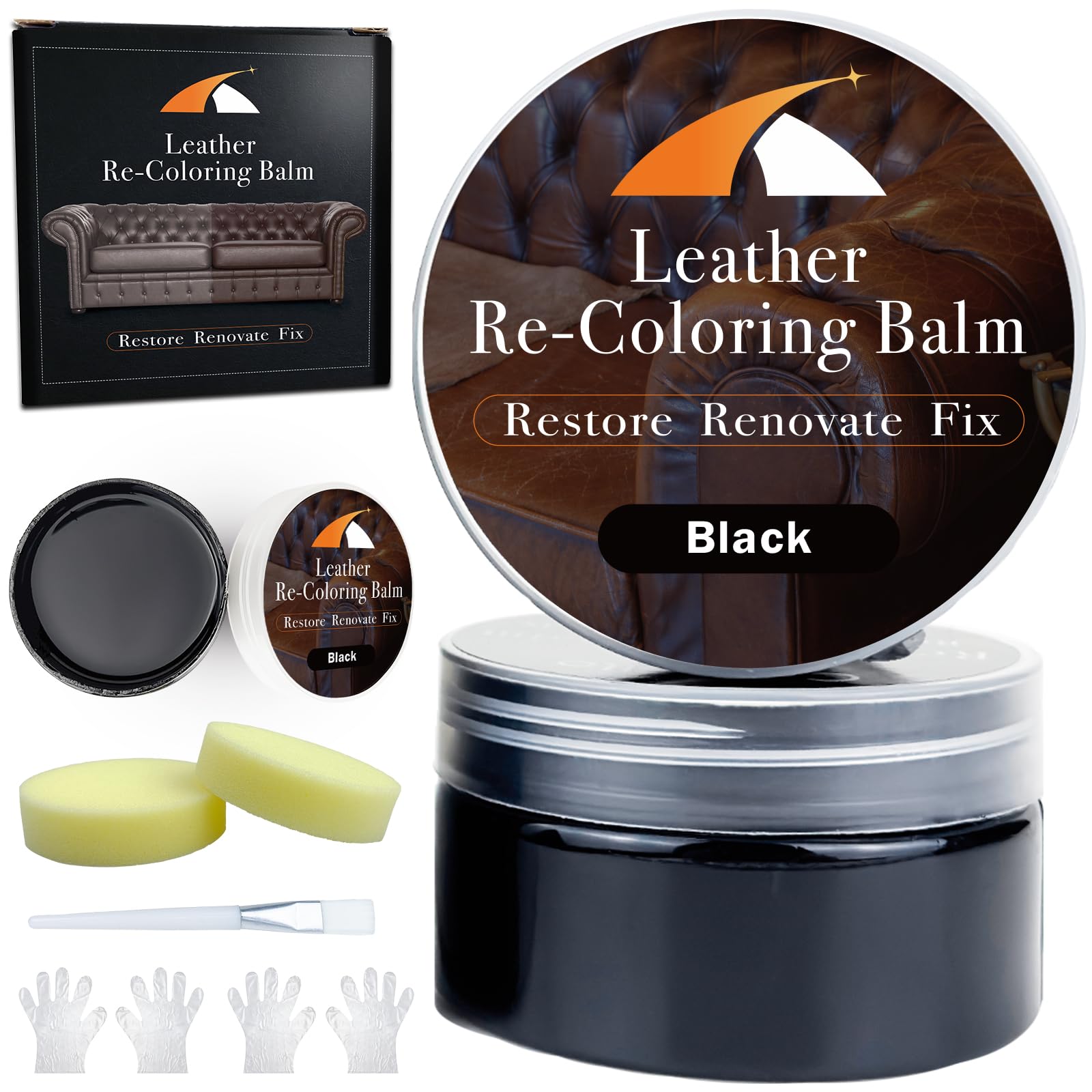 Kiepol Black Leather Repair Kit, Black Leather Recoloring Balm, Leather Dye - Restore & Renew Scratch, Faded And Aged Leather &