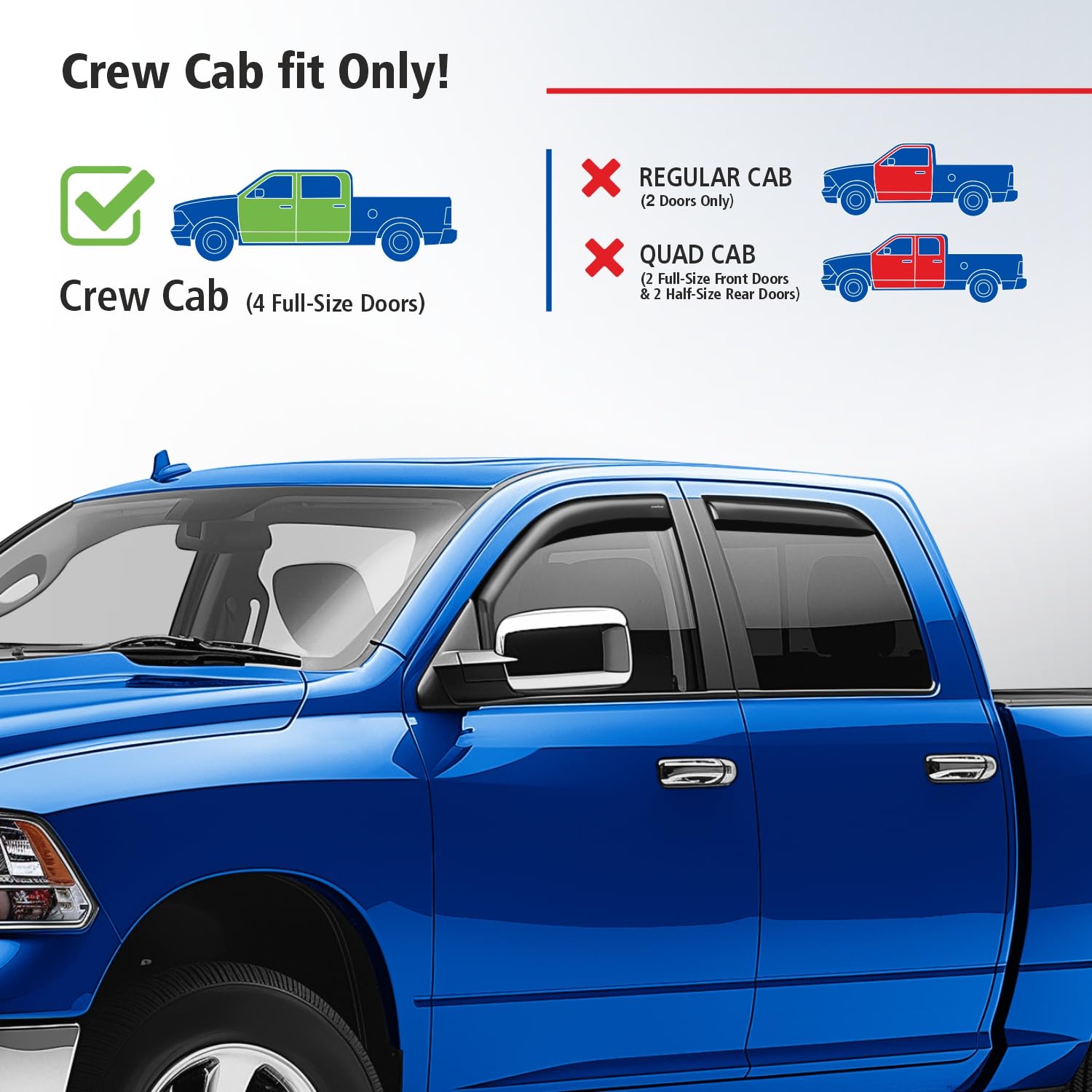 Goodyear Shatterproof In-Channel Window Deflectors For Trucks Dodge Ram 2009-2018 Crew Cab 1500 2500 3500, Rain Guards, Window V