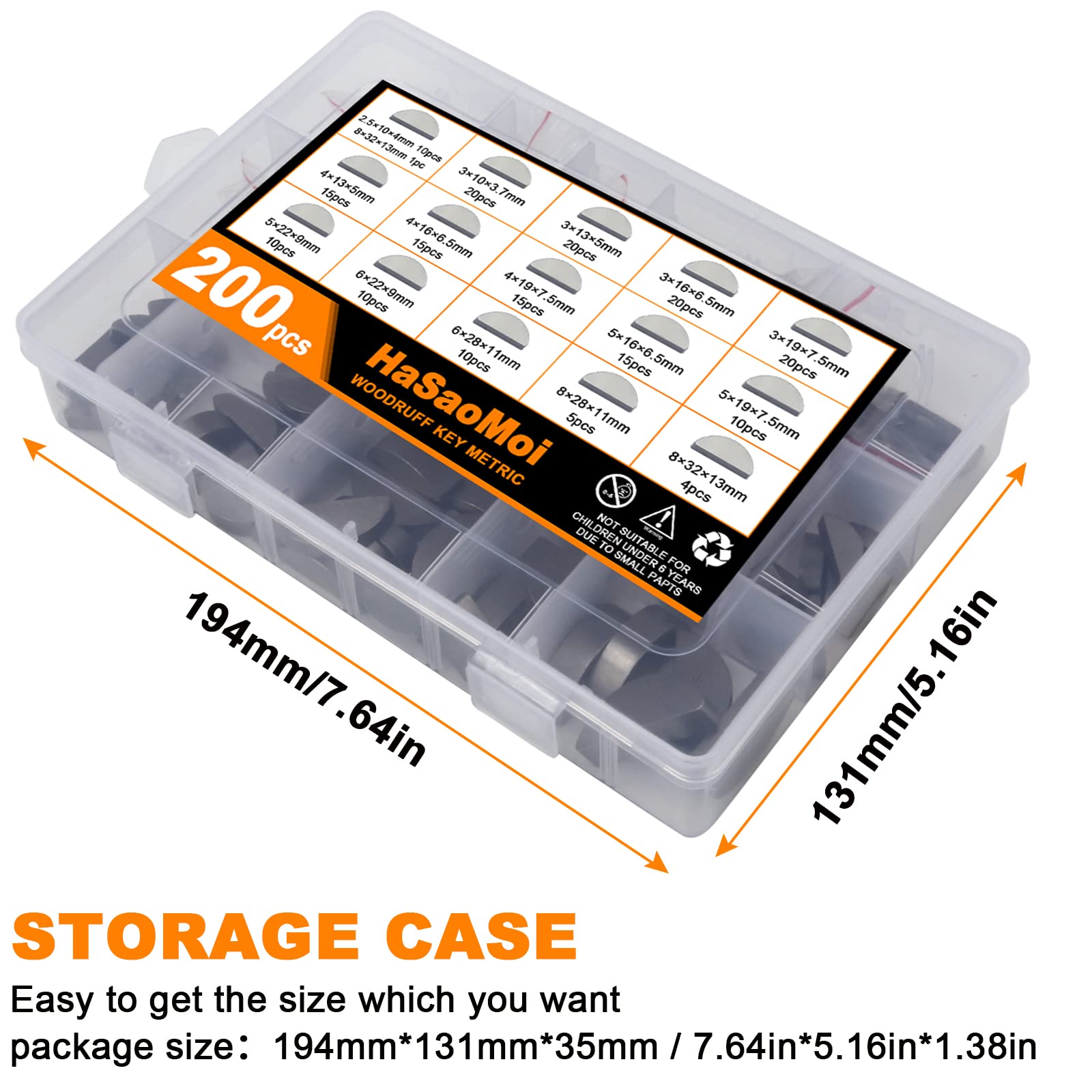 HaSaoMoi 200pcs Metric Woodruff Key Assortment Kit with 15 Most Popular Sizes - Woodruff semicircle Key - Half Moon Key - Keyway