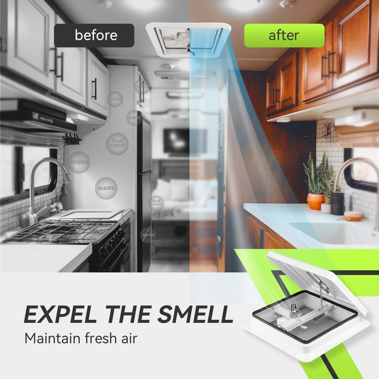 RVMATE 14'' Remote RV Roof Vent Fan for RV/Camper/Trailer, Remote Control Reversible Exhaust RV Roof Vent Fan White with 12V RV