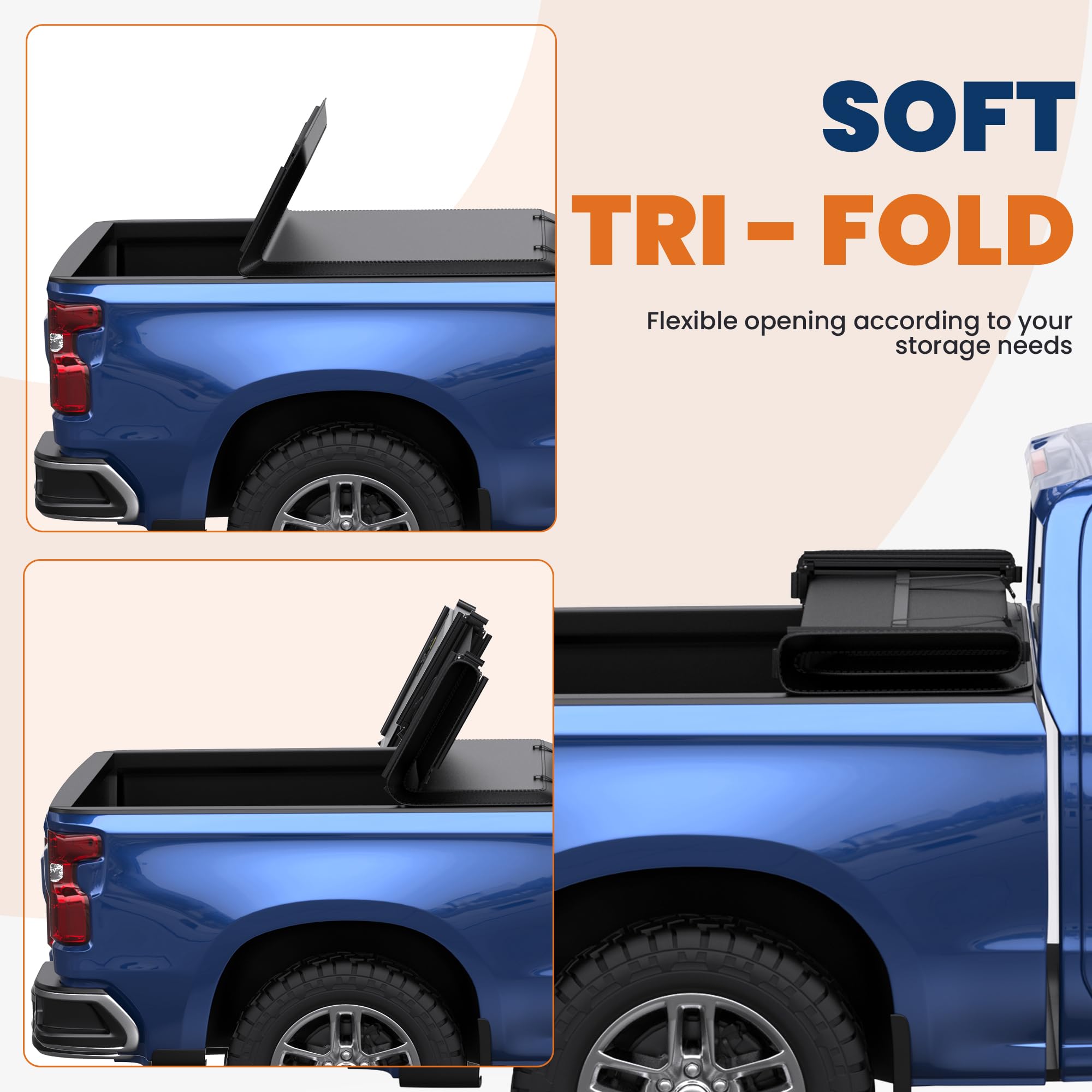 KUIPERAUTO Tri Soft 5.8FT Truck Bed Tonneau Cover Compatible for 2014-2018 Chevy Chevrolet Silverado/GMC Sierra 1500 Fleetside O