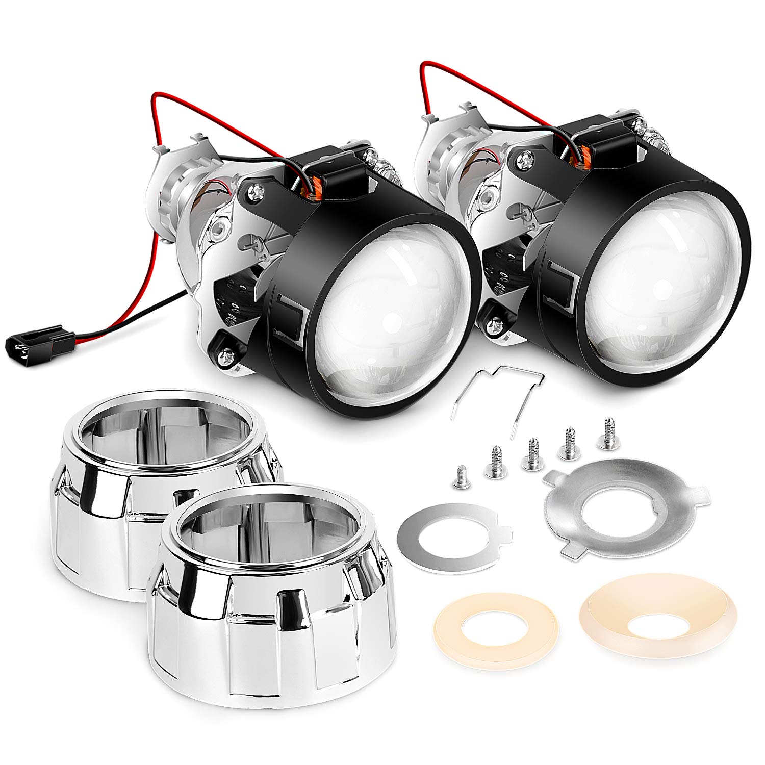 Nilight 2.5'' Lhd H1 Bi-Xenon Hid Projector Lens Low High Beams With Shrouds For H4 H7 H11 9005 9006 9007 H13 Headlight