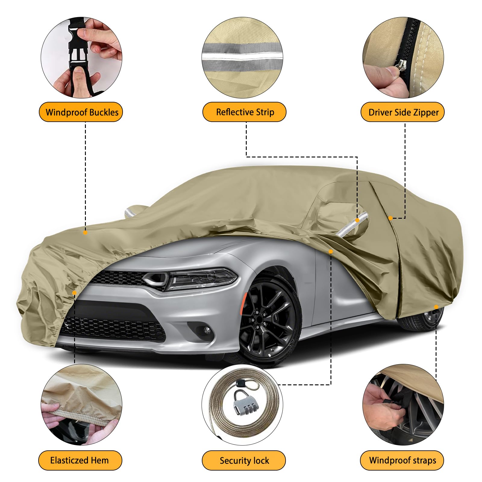 Waterproof Car Covers Replace for 2006-2025 Dodge Charger/Chrysler 300 300C, Multilayer Heavy Duty with Cotton Liner All Weather