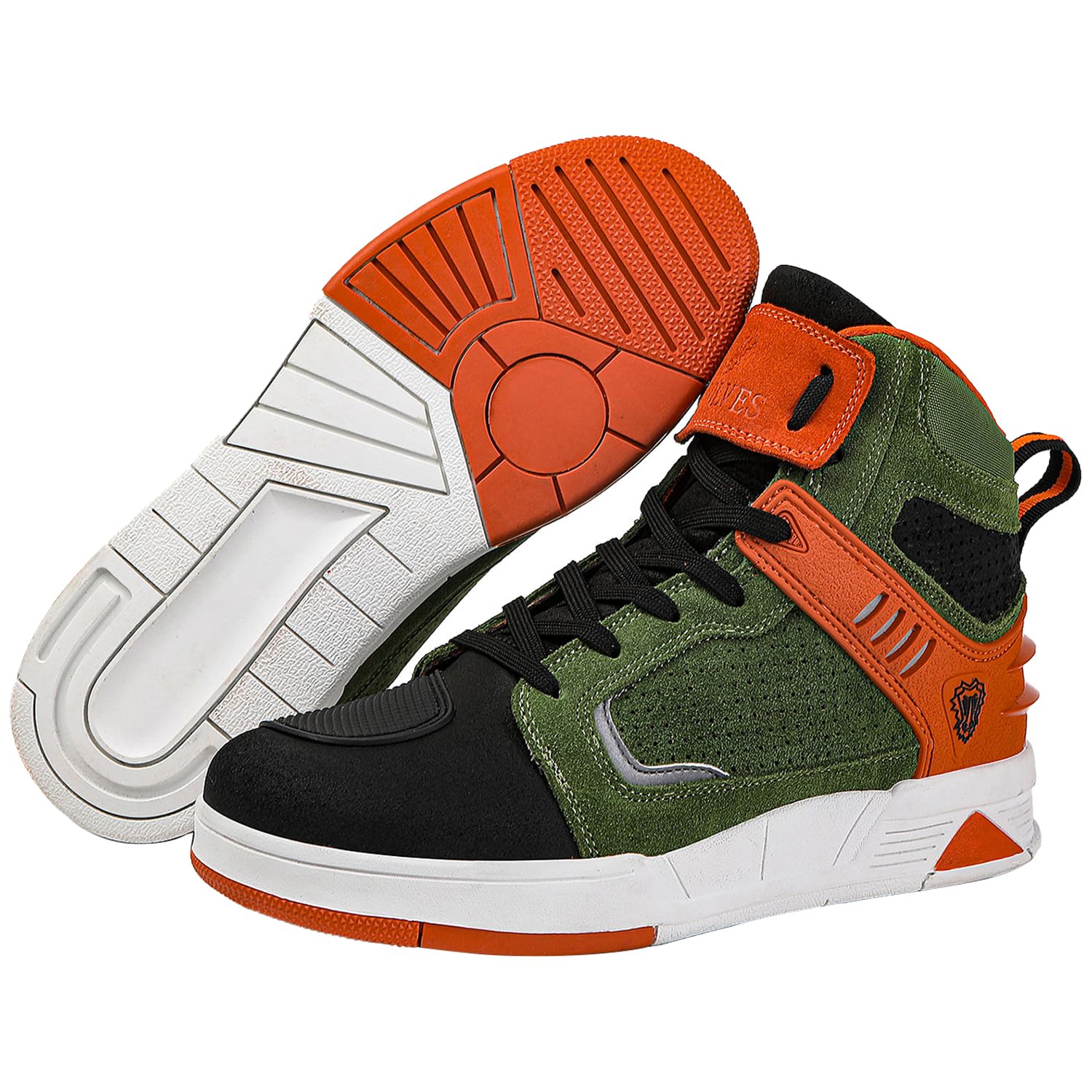 Bofucn Motorcycle Leather Boots,Street Riding Shoes,Anti-Slip Side Zipper Shoes For Men And Women (Black/Green, Adult, 12 Men/13