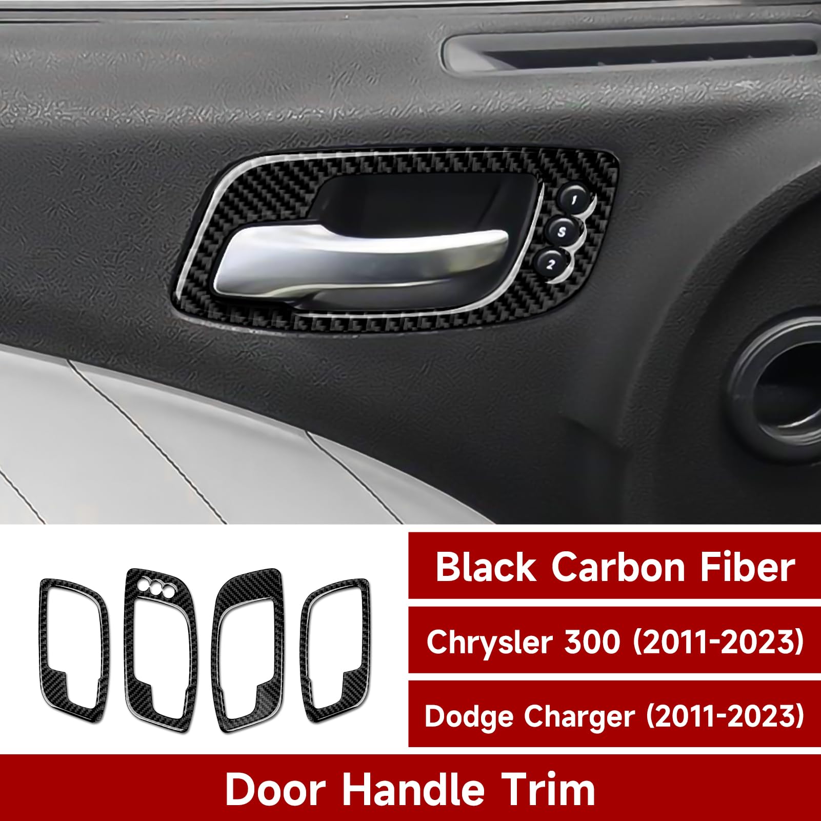 Brmyl Car Inner Door Handle Bowl Decals For 2011-2023 Dodge Charger/Chrysler 300 Accessories Carbon Fiber Interior Stickers (Wit