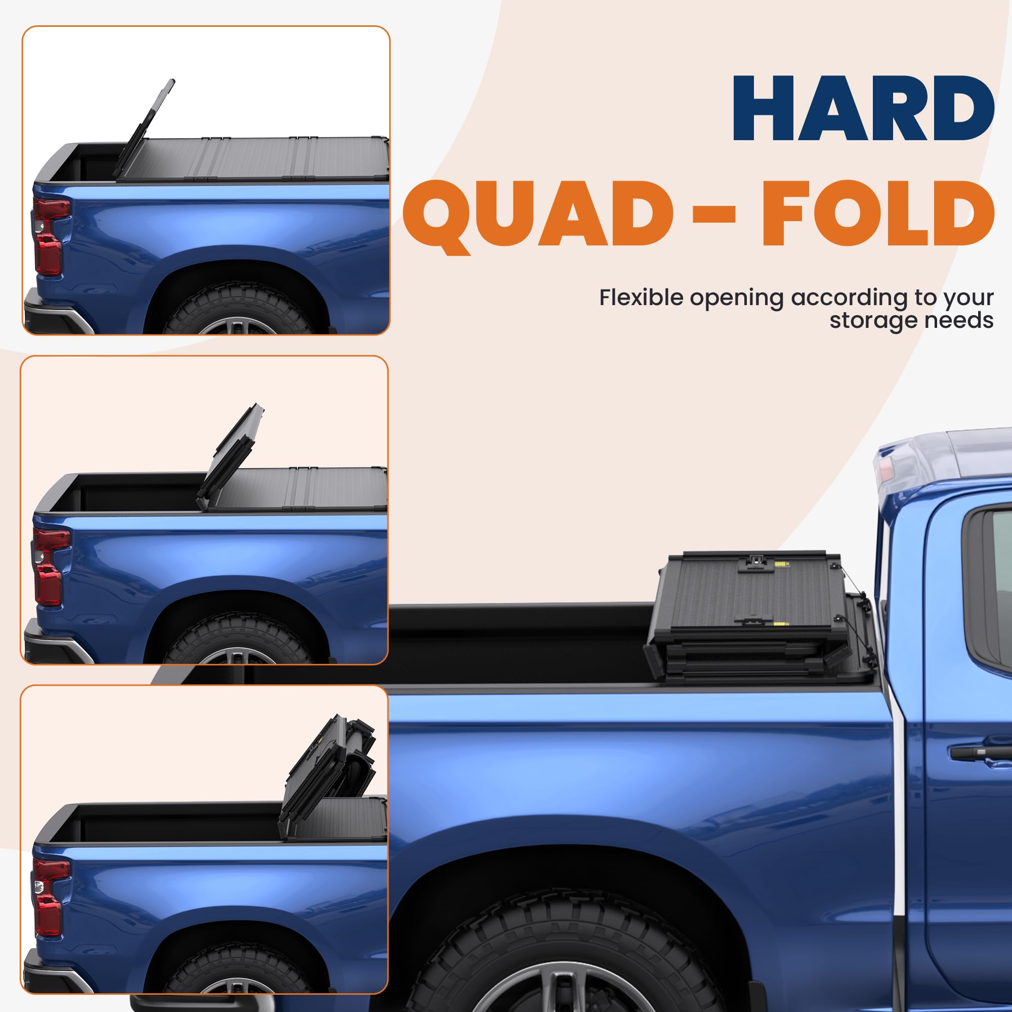 KUIPERAUTO Quad Hard Truck Bed Tonneau Cover Compatible for Chevrolet Silverado GMC Sierra 2007-2013 1500 Aluminum Bed (No Fit 2