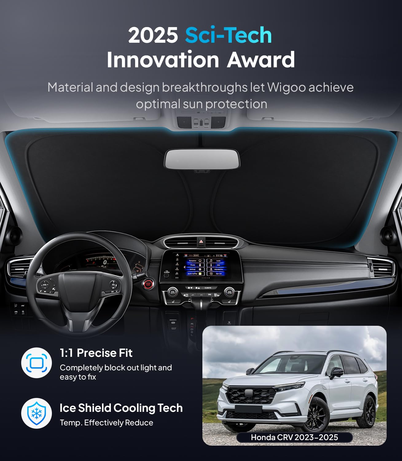 Wigoo For Honda Crv 2023-2025 Windshield Sunshade [100% Sun Block, 4Th-Gen Cooling Tech] Foldable Heat Insulation Front Window S