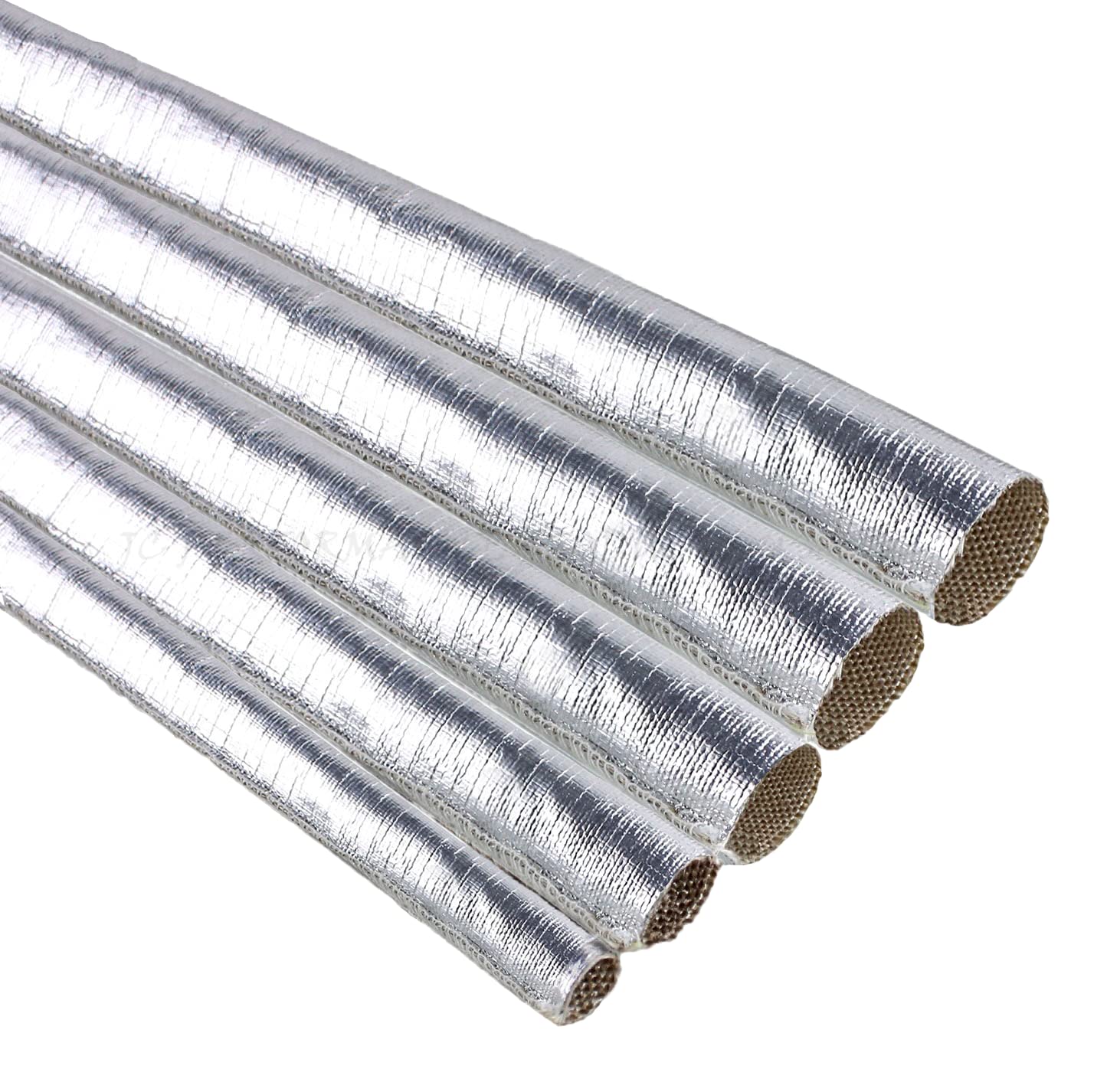 Jcp Usa Slip-Over, Cool Sleeves, Aluminum Metallic Heat Shield Sleeve Fiberglass Insulated Wire Hose Cover (Sewn-Seam 28Mm, 1-1/