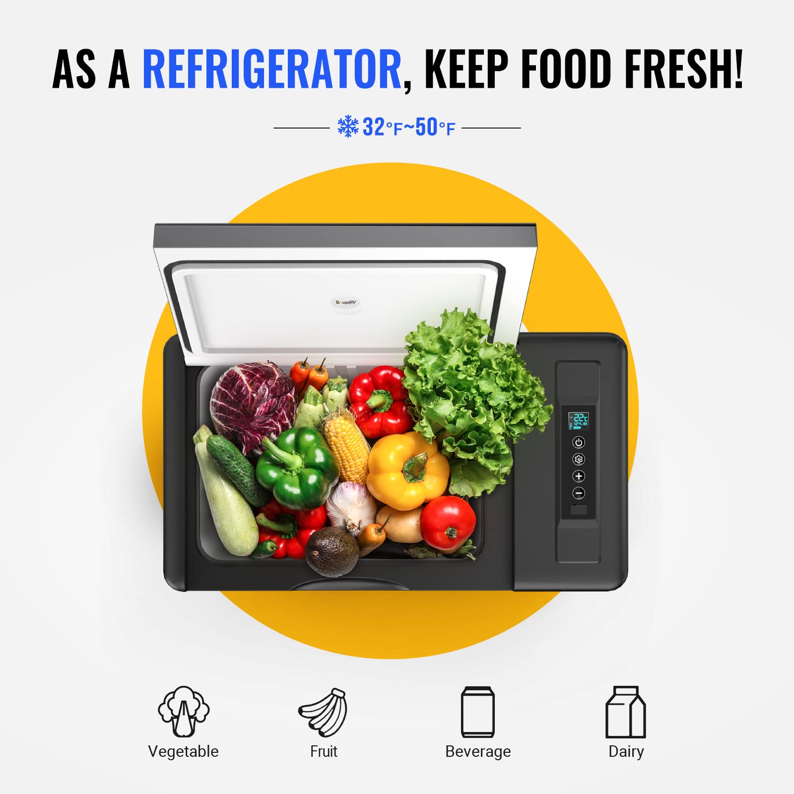 Bougerv 12 Volt Refrigerator 12V Car Fridge 30 Quart Portable Freezer Compressor Cooler Compressor Freezer, 12/24V Dc 110~240V Ac, -7?~50? For Truck Rv Suv (Black)