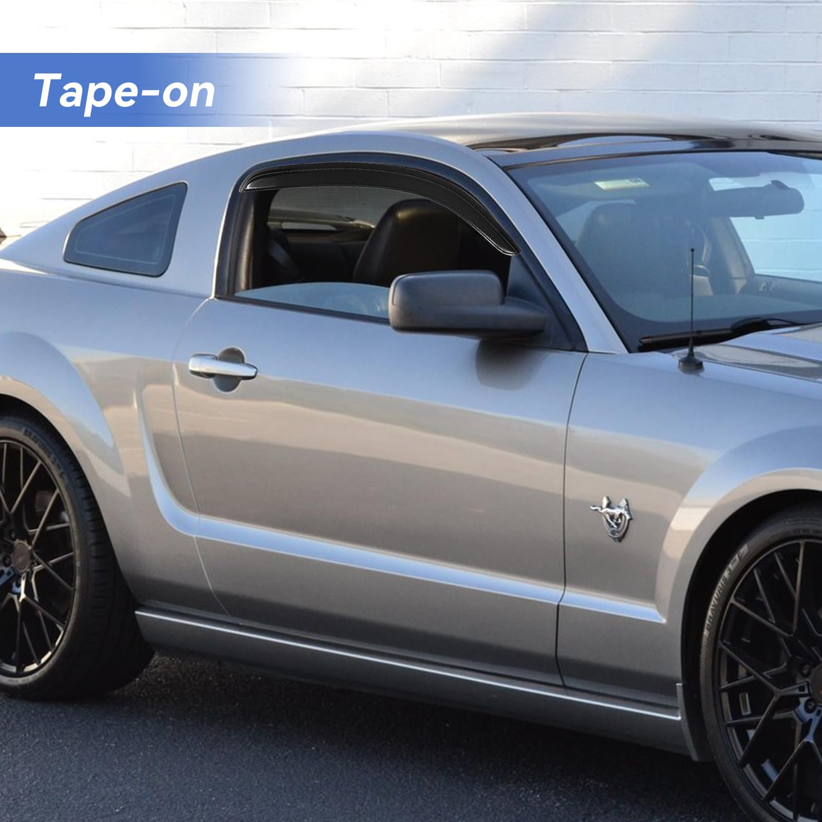 YQAUTEC Window Visors for 2005-2009 Ford Mustang, Smoked Acrylic Wind Deflectors, Model YD-112
