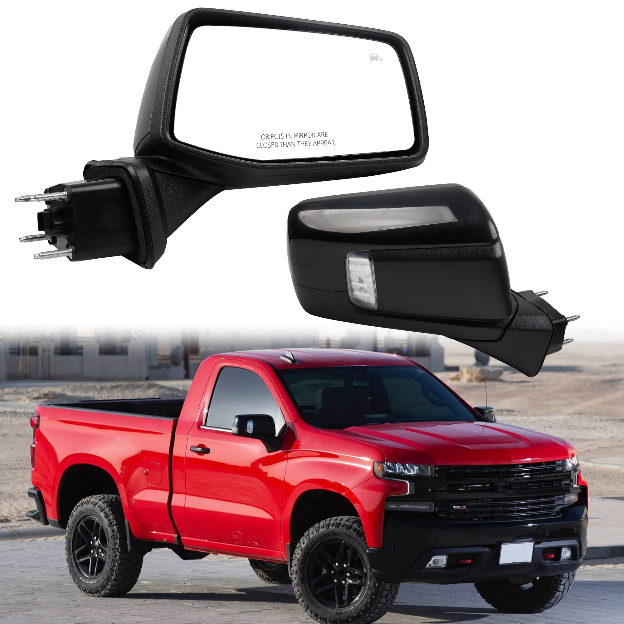 Dasbecan Right Passenger Side Mirror Compatible with 2019-2024 Chevy Silverado 1500 With Power Glass/Temperature Sensor/LED Turn