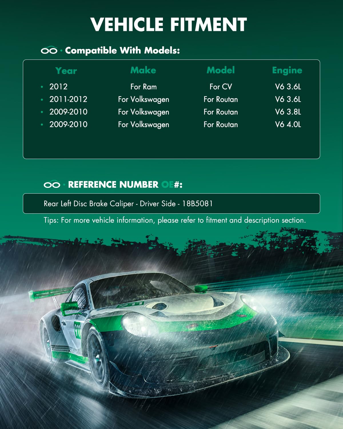 Scitoo Rear Left Brake Caliper With Bracket 18B5081 Compatible For Chrysler Town & Country 2008-2012 For Dodge Grand Caravan 200