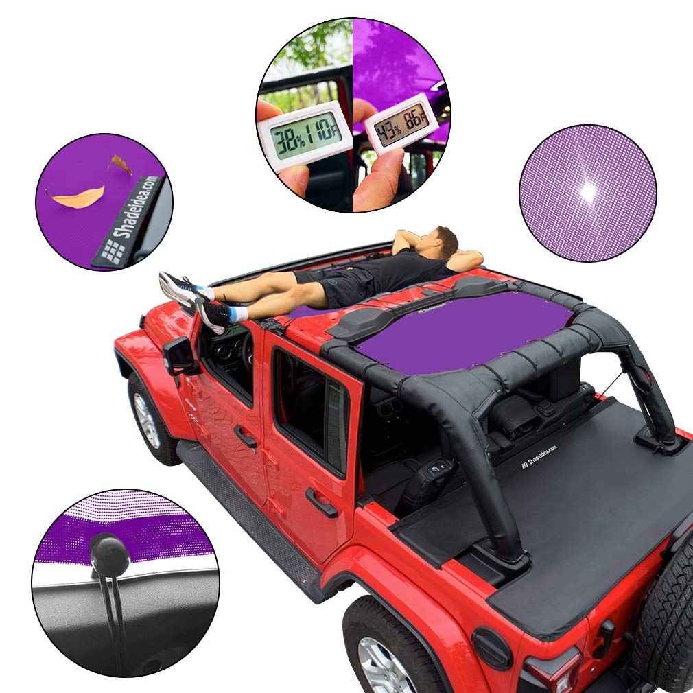 Shadeidea Sun Shade Top For Jeep Wrangler Jl Unlimited (2018-2023) 4 Door Front And Rear 2 Piece-Purple Mesh Screen Sunshade Jlu