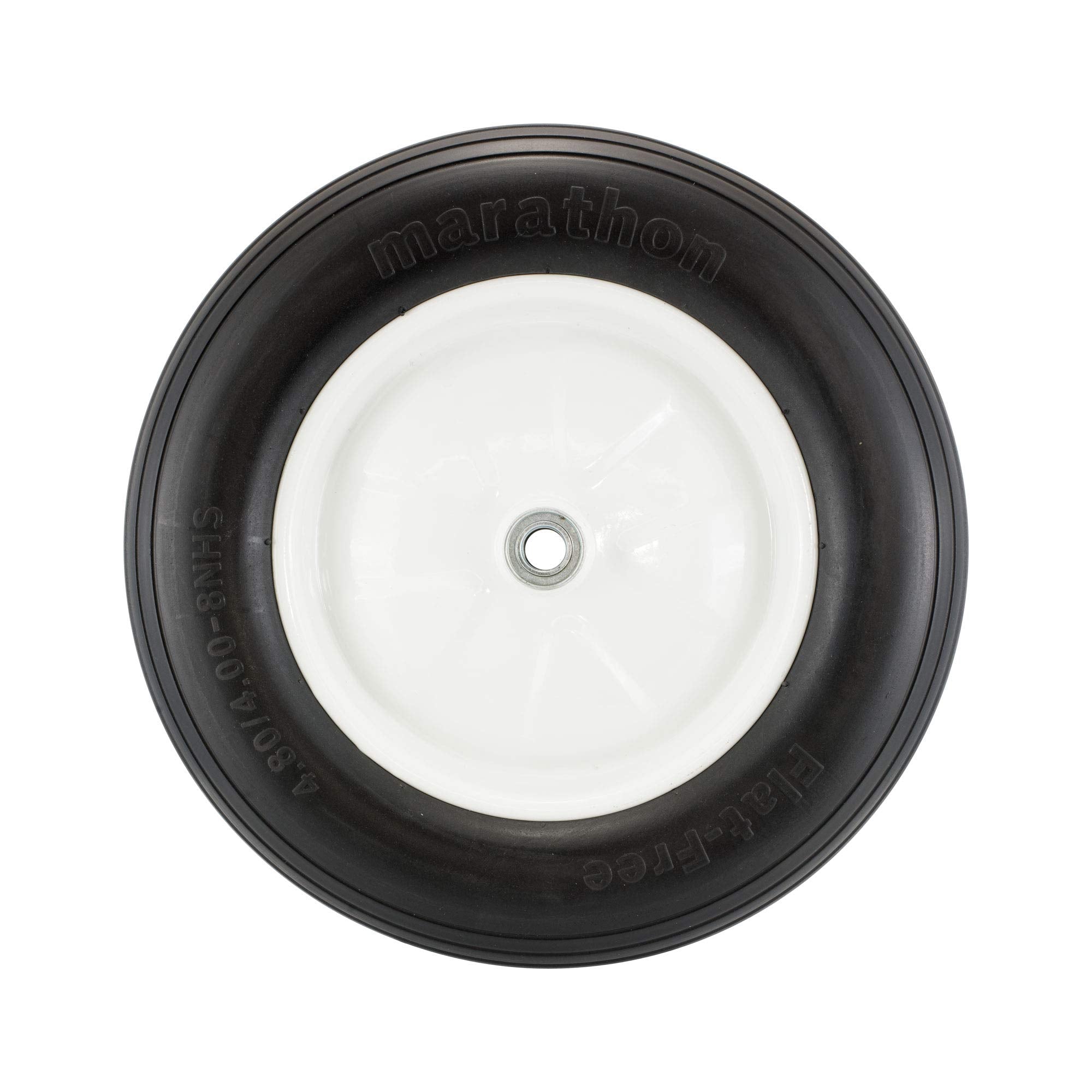 Marathon 4.80/4.00-8'' Flat Free Tire On Wheel, 3'' Hub, 3/4'' Bearings, Ribbed Tread