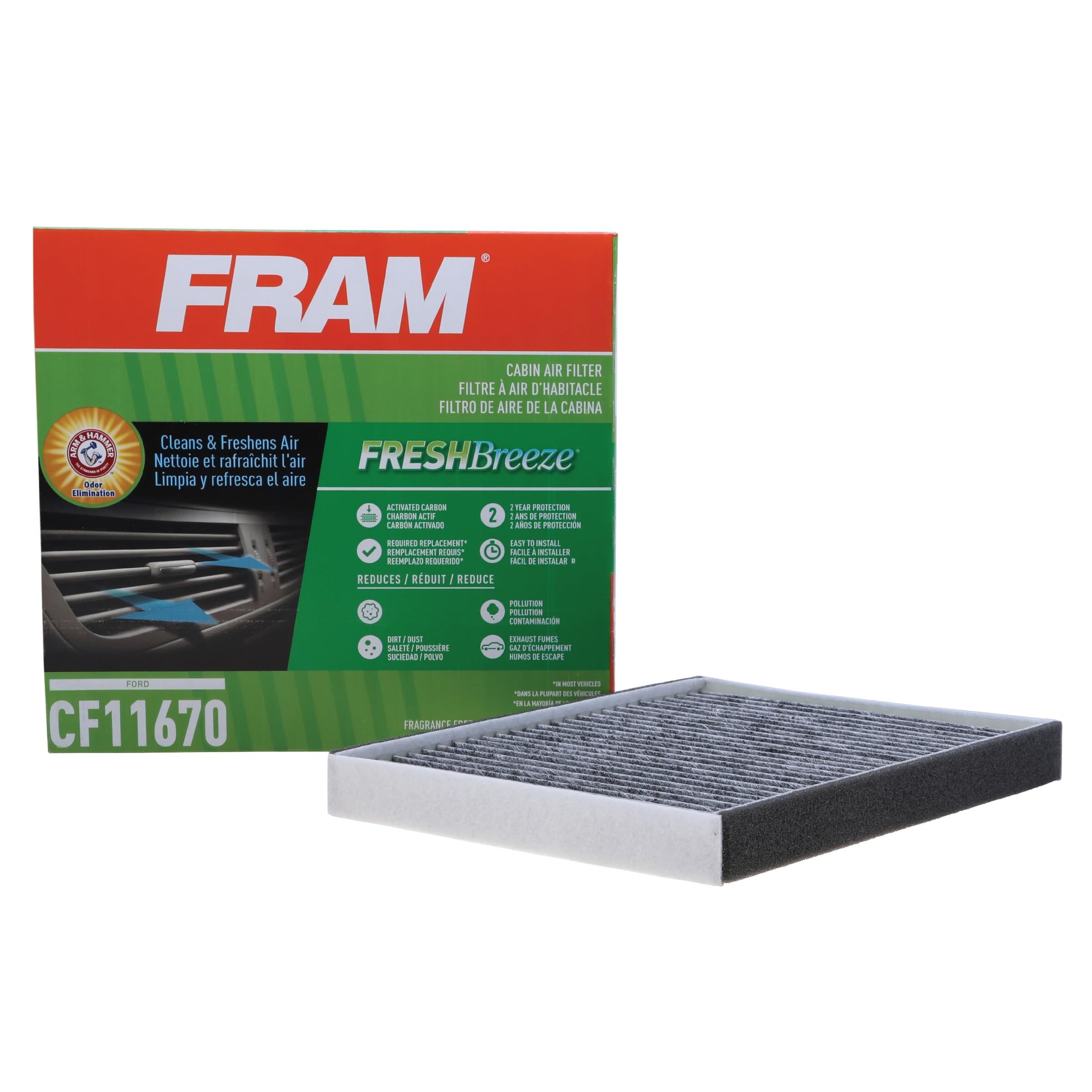 Fram Fresh Breeze Cabin Air Filter Replacement For Car Passenger Compartment W/ Arm And Hammer Baking Soda, Easy Install, Cf1167