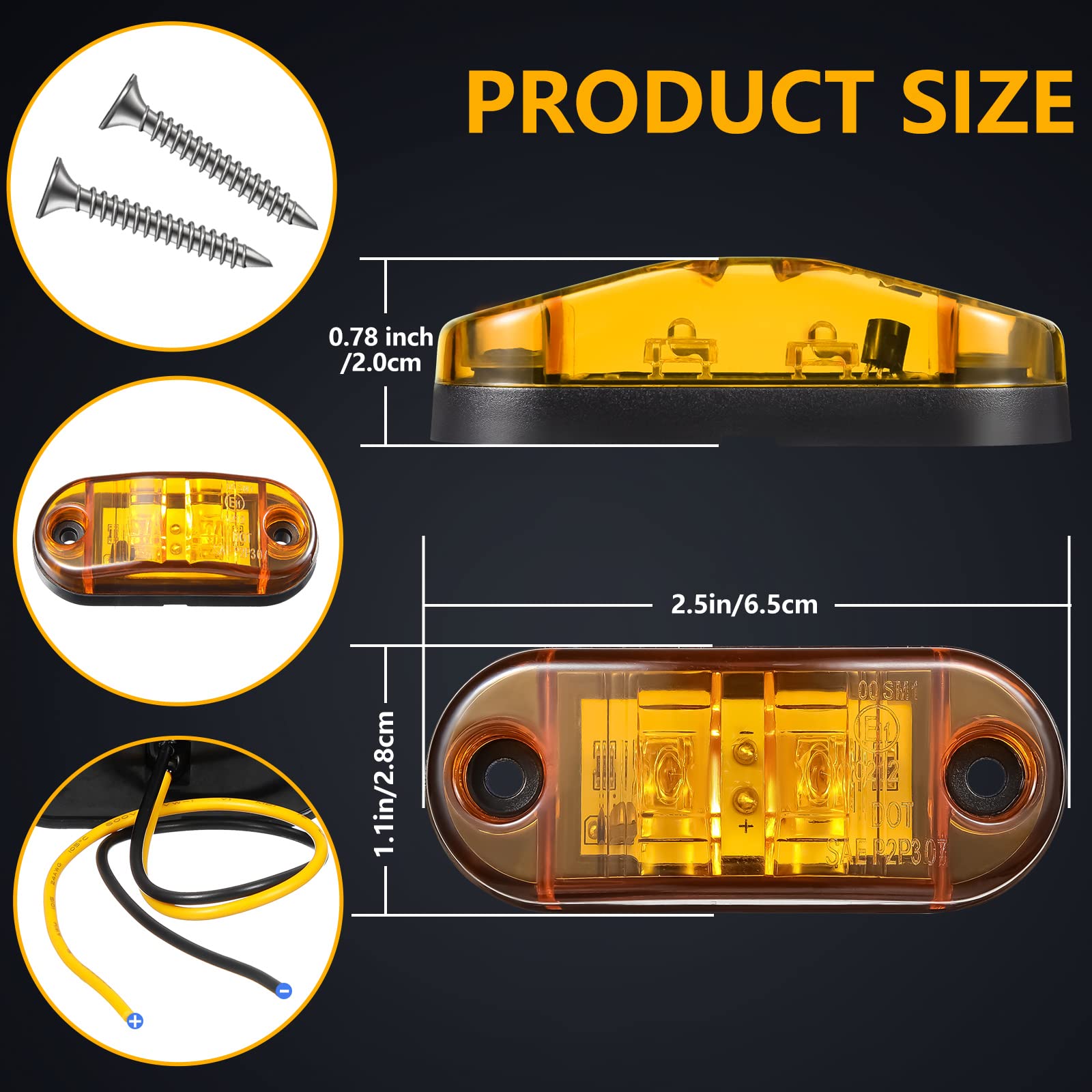 10 Pieces 2.5 Inch 2 Diode Trailer Side Led Trailer,Truck Light Oval Rv Running Lights For Exterior Marker Lights Surface Mount
