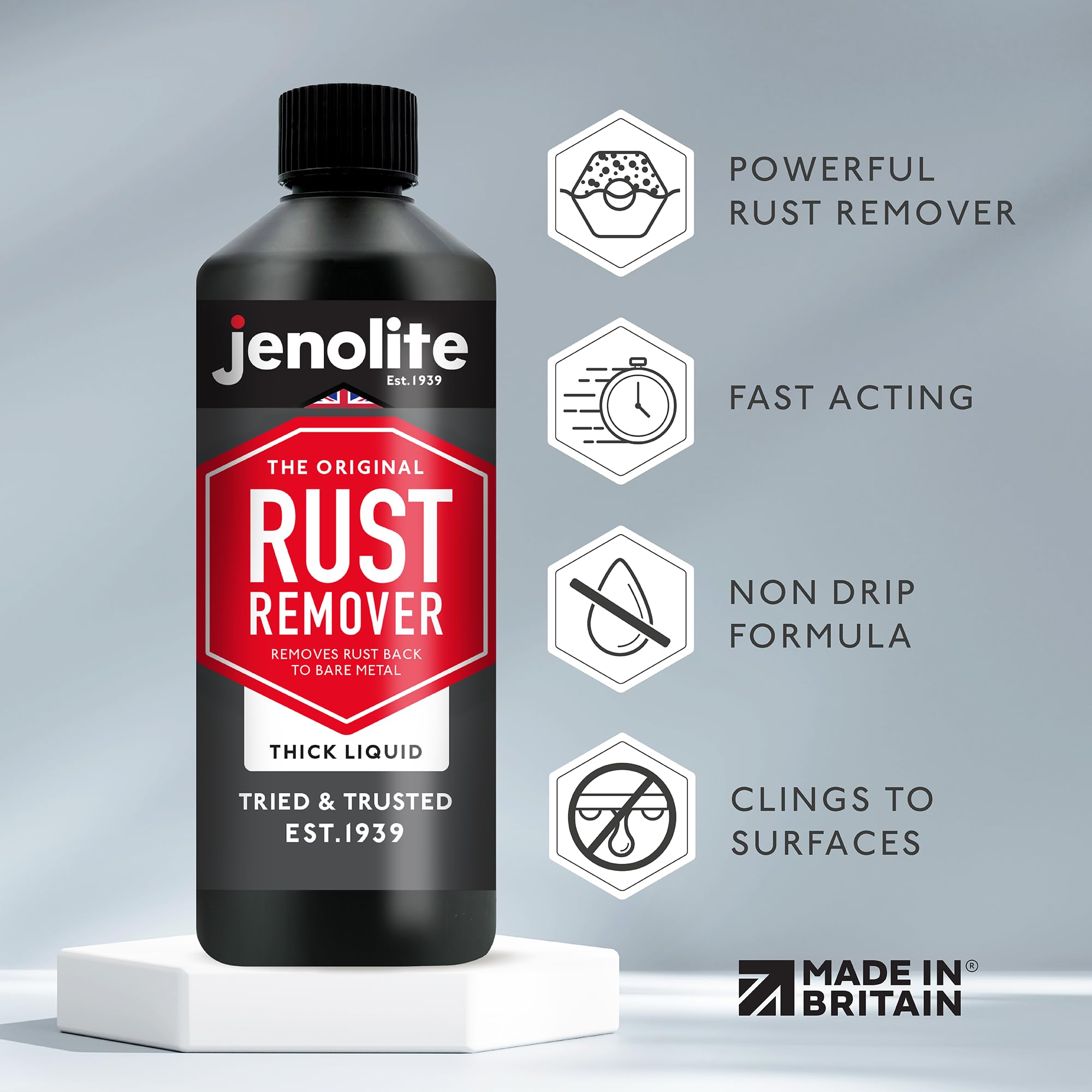Jenolite Rust Remover - Thick Liquid - Remover Rust Back To Bare Metal - 17Oz (500Ml)