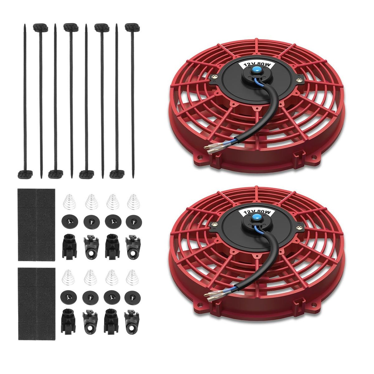 Auto Dynasty (Pack Of 2) Universal 9 Inches High Performance Electric Slim Radiator Cooling Fan With Mounting Kit, 12V, Blue