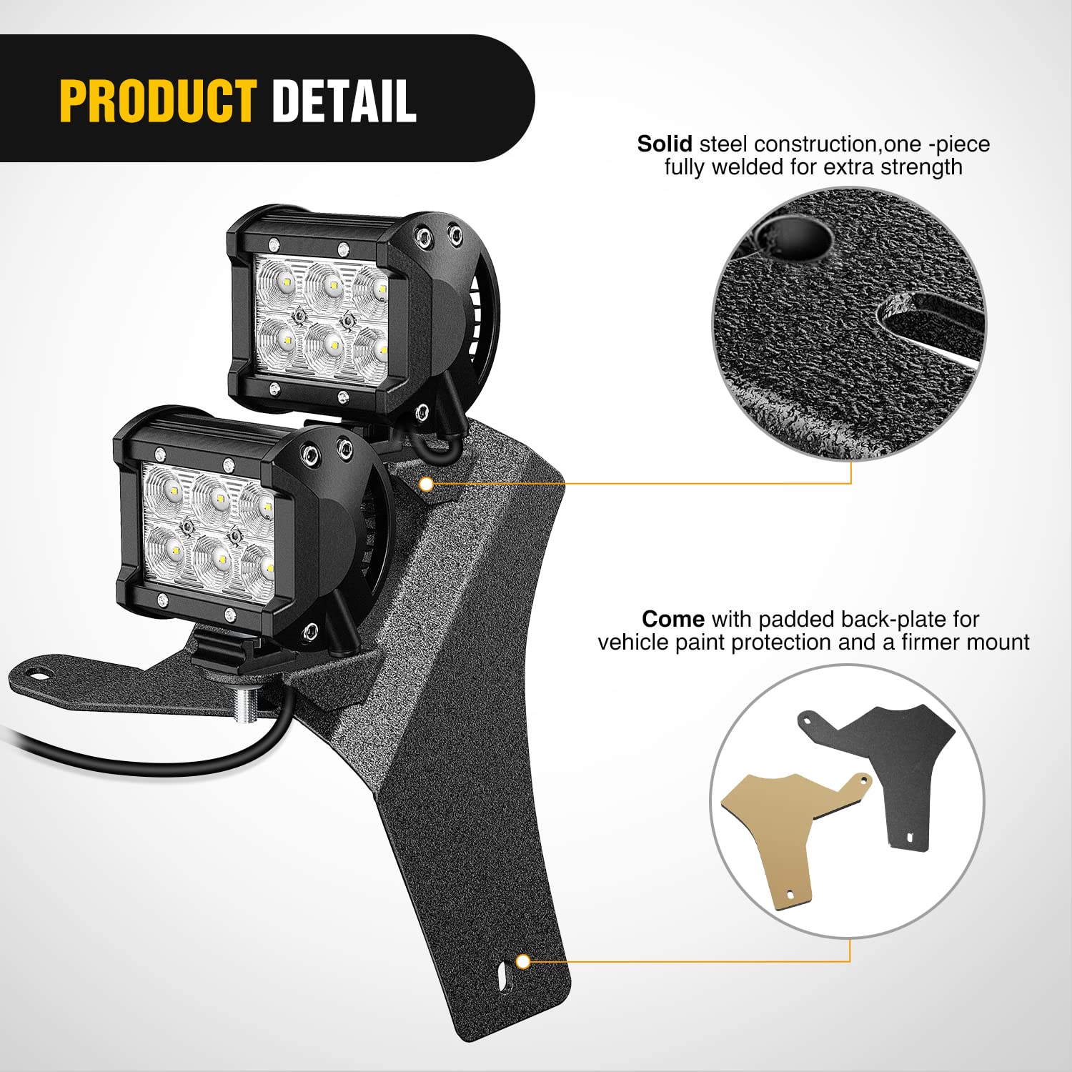 Nilight 2Pcs Windshield Hinge Mounting Brackets Dual A-Pillar For Offroad Led Fog Light Pods For 2018 2019 2020 2021 2022 2023 W