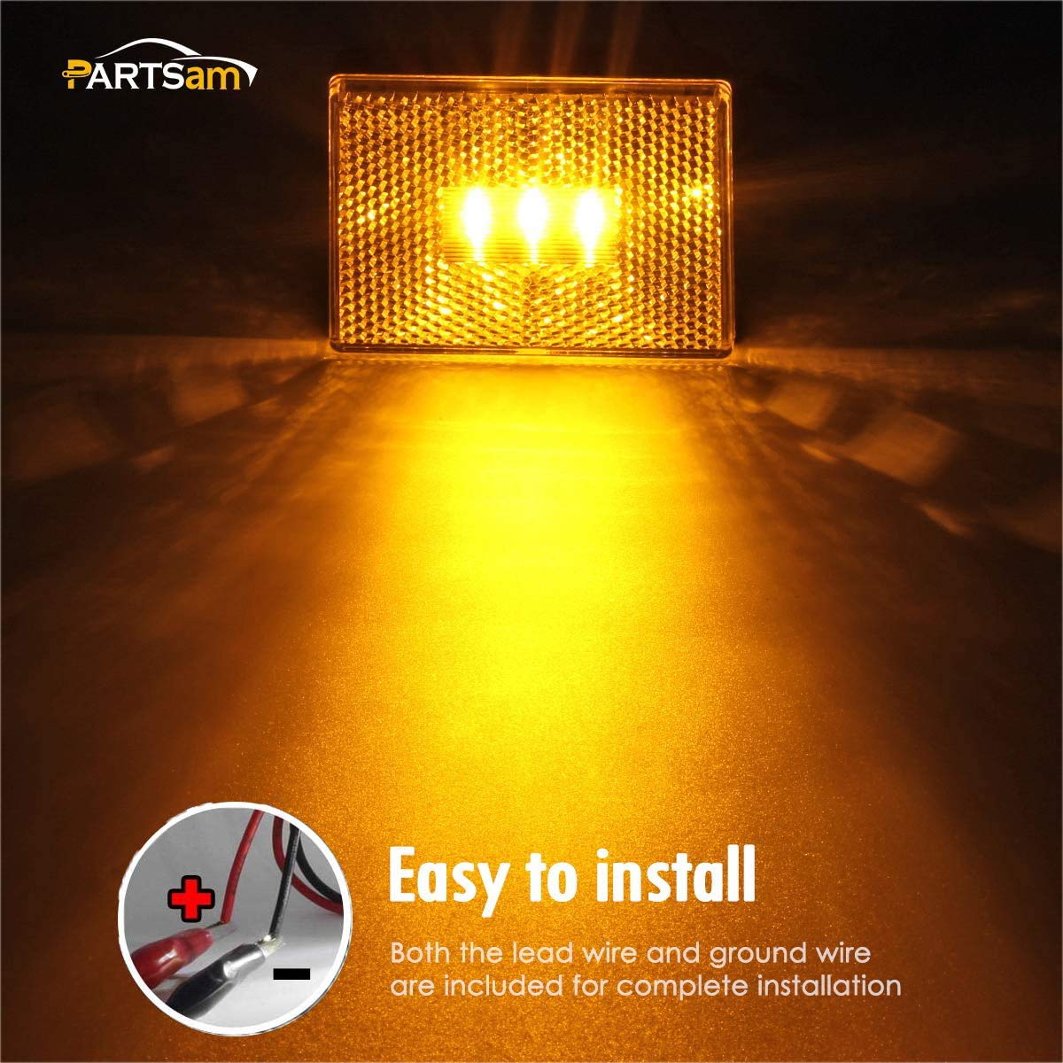 Partsam 4Pcs Amber Square Clearance Side Marker Light Trailer Rv W Reflex Reflector, 2-4/5'' Rectangular Amber Stud-Mount Led Ma