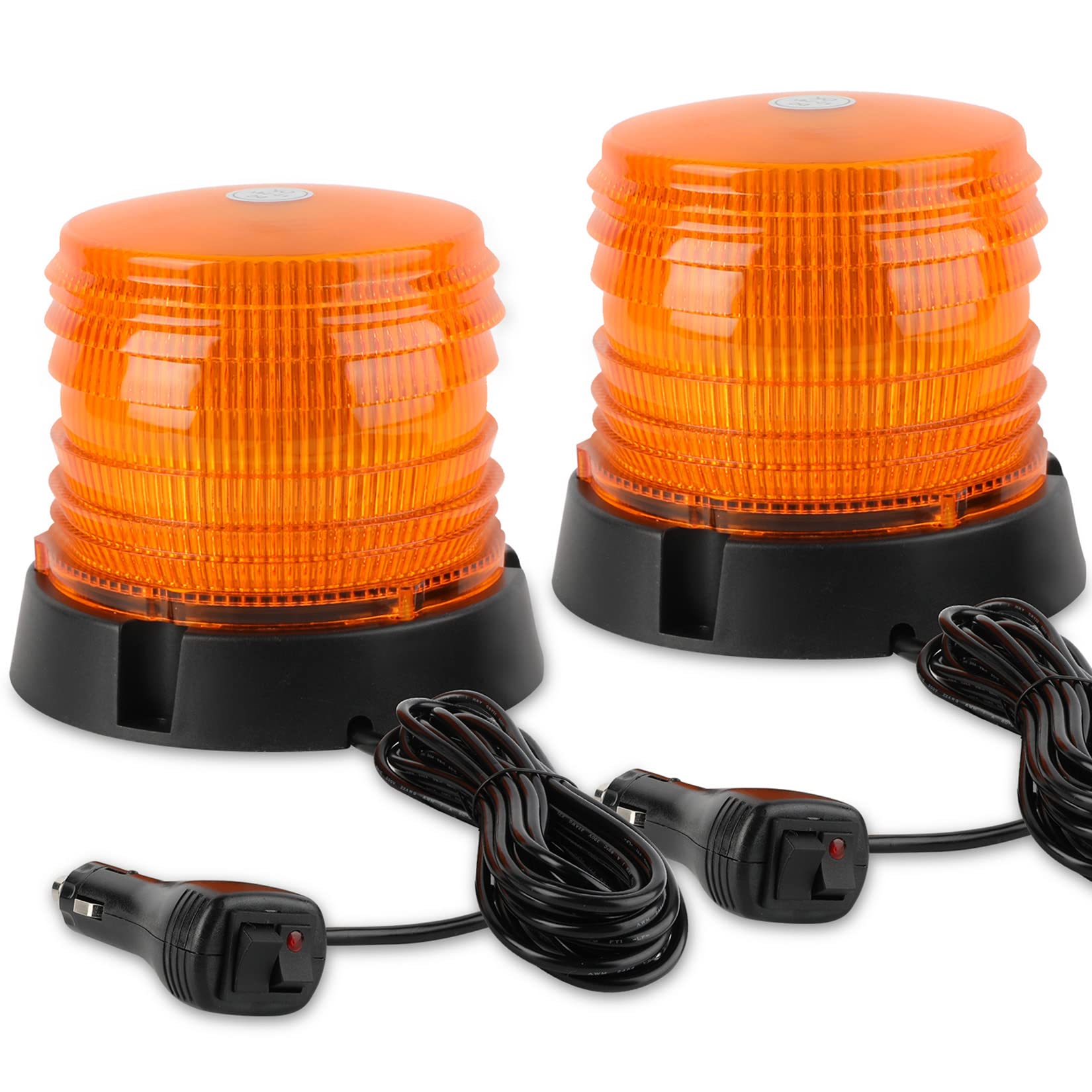 Aspl 2Pcs Led Warning Flash Beacon Lights, 60 Led Amber Warning Safety Flashing Strobe Lights With Magnetic And 16 Ft Straight C